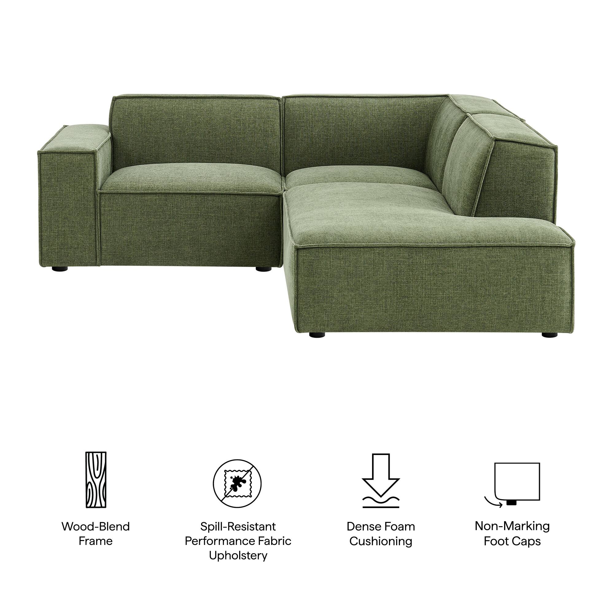 Wood-Blend Frame  
Spill-Resistant Performance Fabric Upholstery  
Dense Foam Cushioning  
Non-Marking Foot Caps