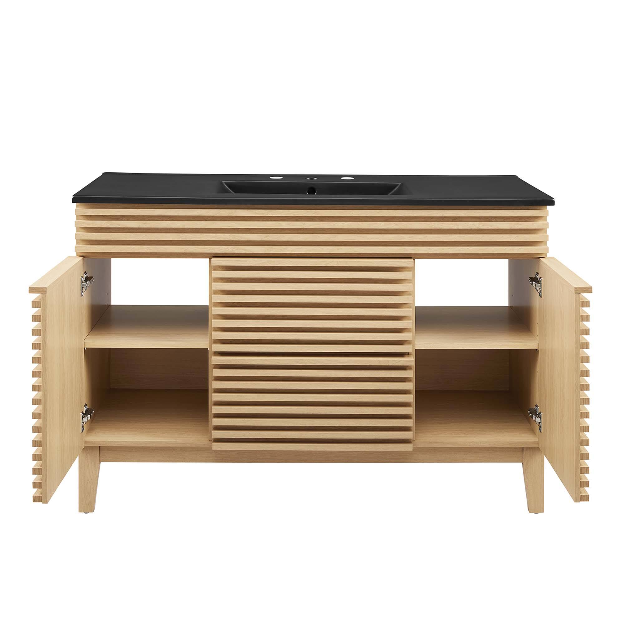 Alt View 5. Modway - Render 48" Bathroom  Vanity with Black Basin Included - Oak Black.