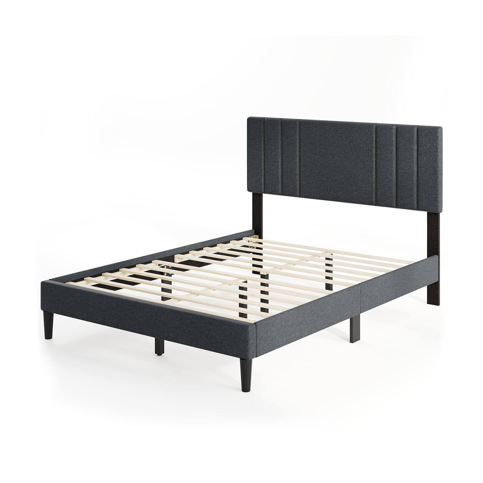 Alt View 9. Gymax - Gymax Full Size Bed Frame w/ Vertical Channel Tufted Headboard & Wooden Slats - Gray.