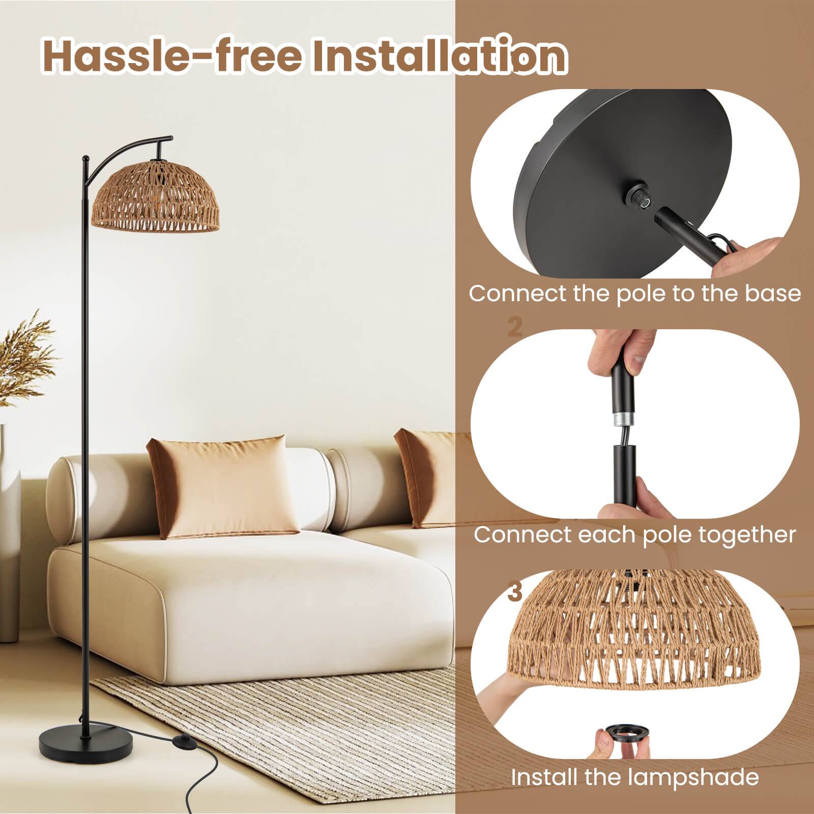 Hassle-free Installation

1. Connect the pole to the base
2. Connect each pole together
3. Install the lampshade