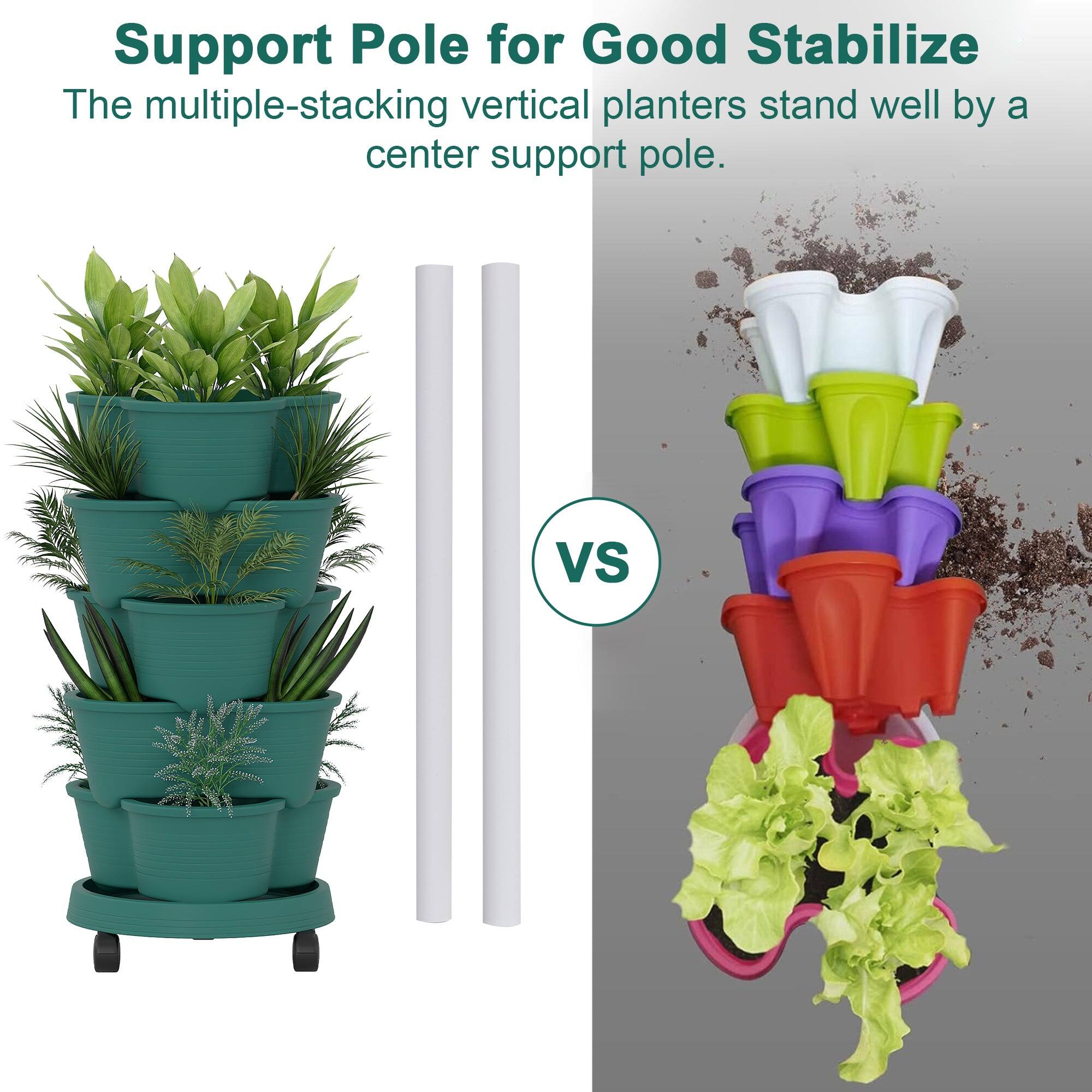 Support Pole for Good Stabilize

The multiple-stacking vertical planters stand well by a center support pole.
