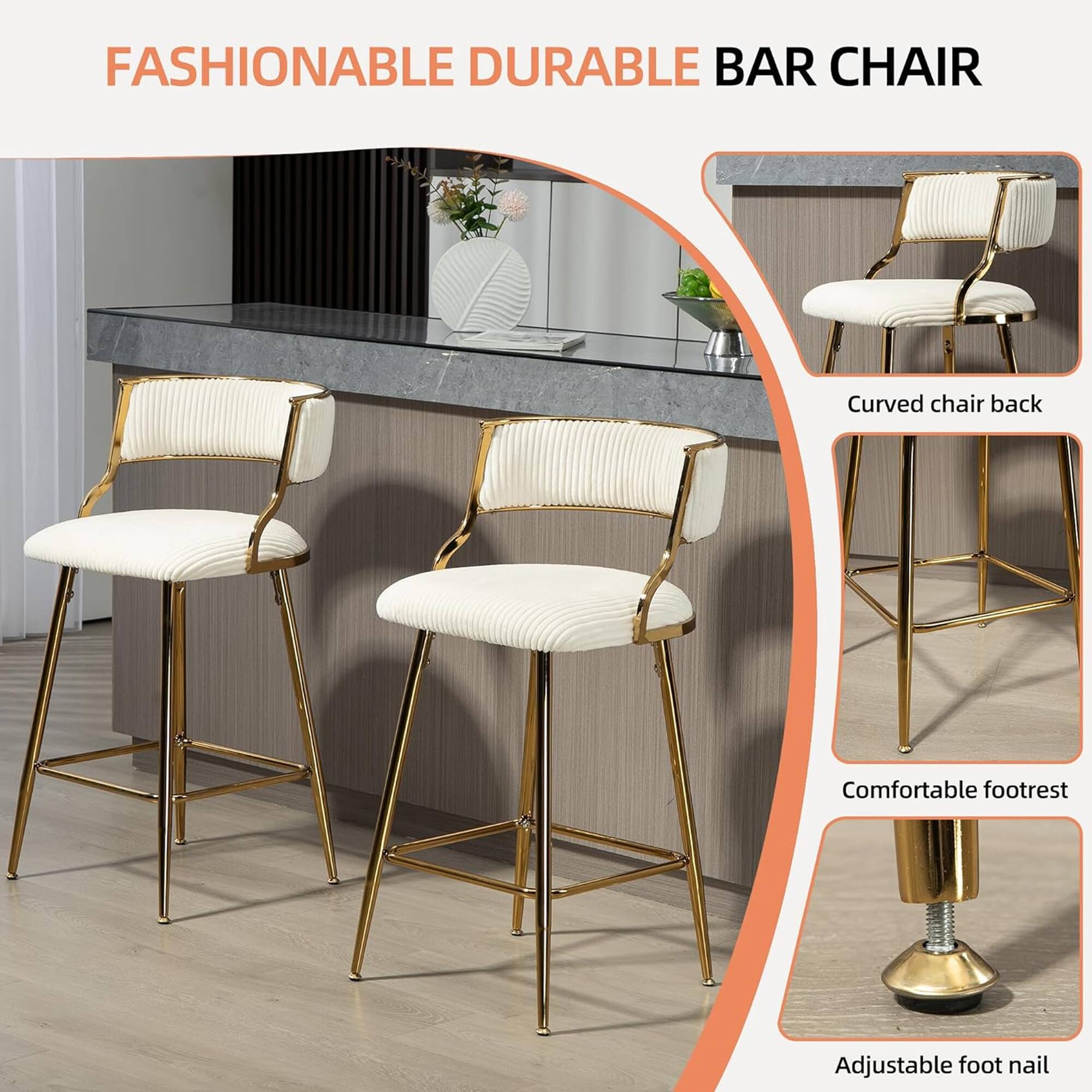FASHIONABLE DURABLE BAR CHAIR

- Curved chair back
- Comfortable footrest
- Adjustable foot nail