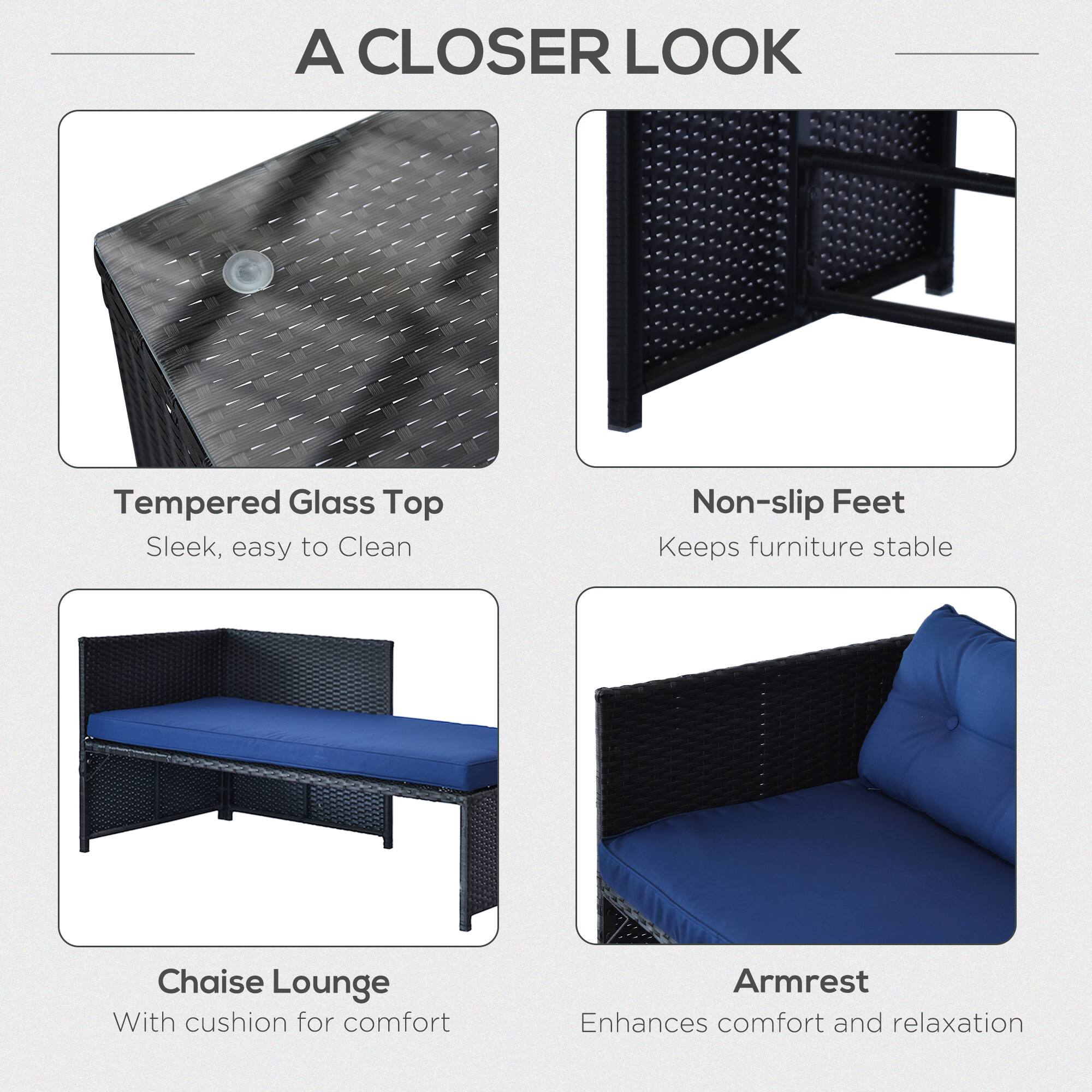 A CLOSER LOOK

Tempered Glass Top
Sleek, easy to Clean

Non-slip Feet
Keeps furniture stable

Chaise Lounge
With cushion for comfort

Armrest
Enhances comfort and relaxation