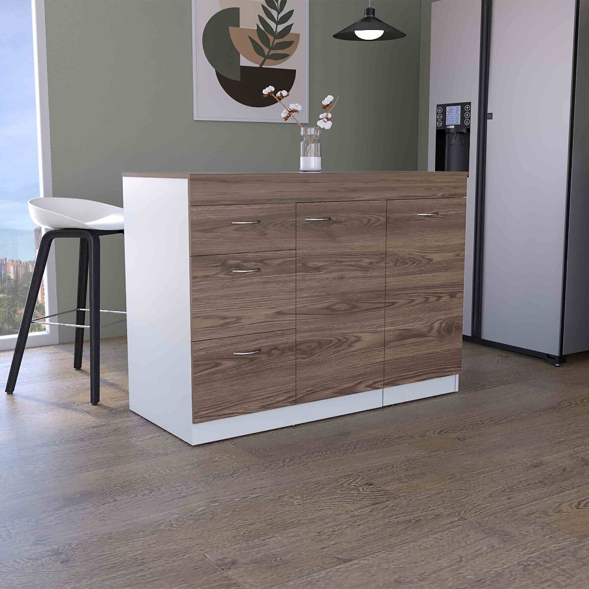 Front. Loheer - Loheer Modern Kitchen Base Cabinet Stationary Island Multicolor - Multicolor.