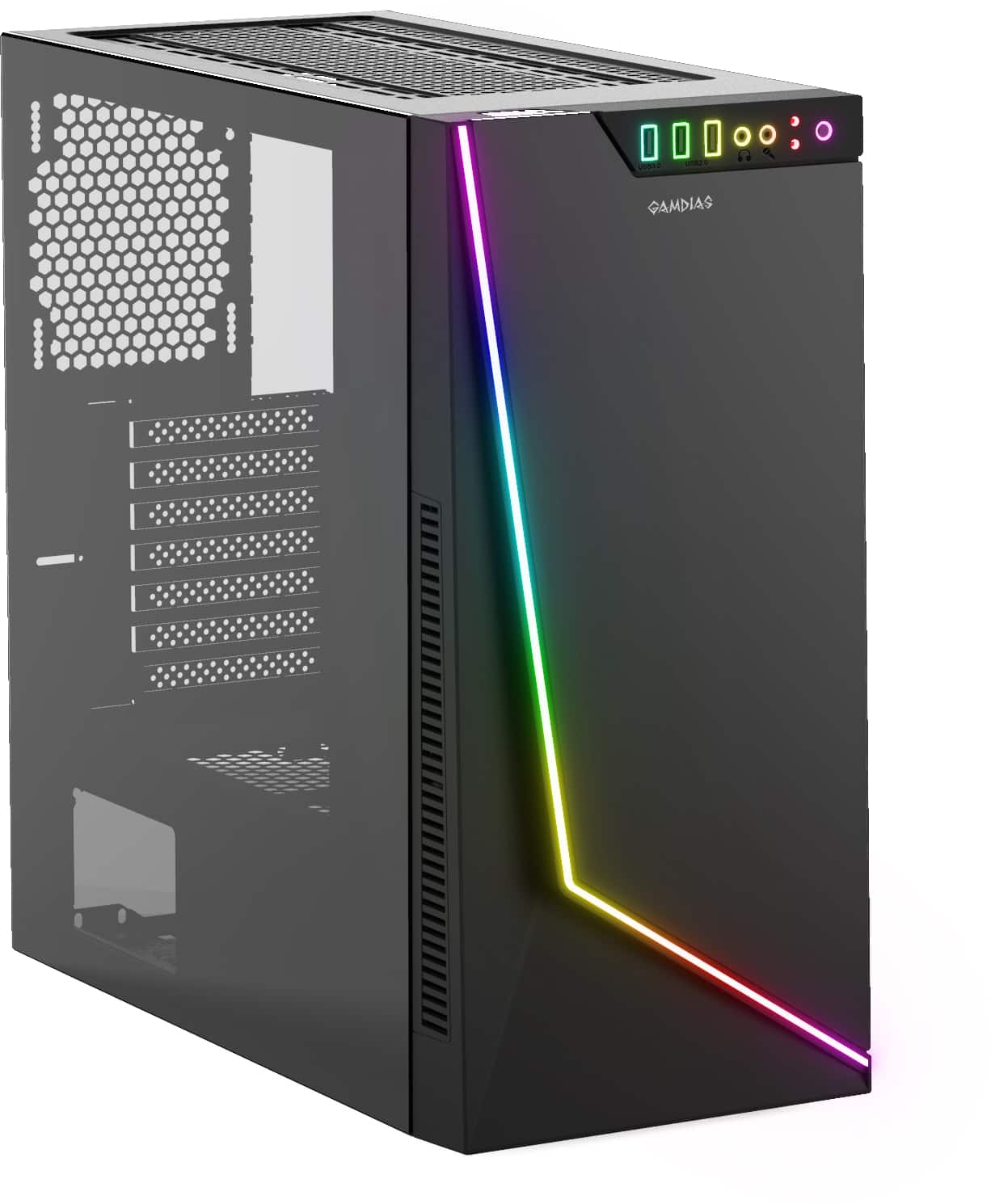 Front. GAMDIAS - ARGUS eATX Mid-Tower Case - Black.
