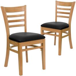 Emma + Oliver - 2 Pack Ladder Back Wooden Restaurant Chair - Black Vinyl Seat/Natural Wood Frame