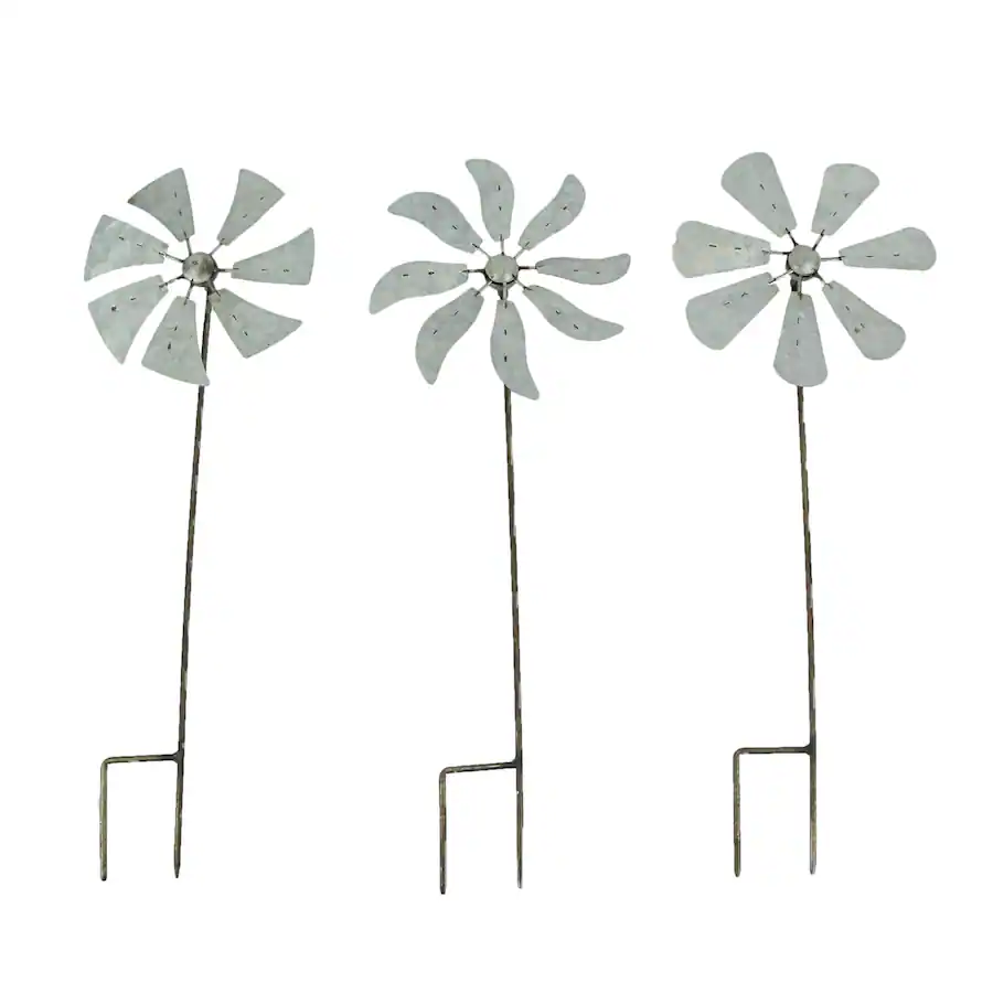 Zeckos Set of 3 Metal Kinetic Wind Spinner Pinwheel Garden Stakes 21 ...