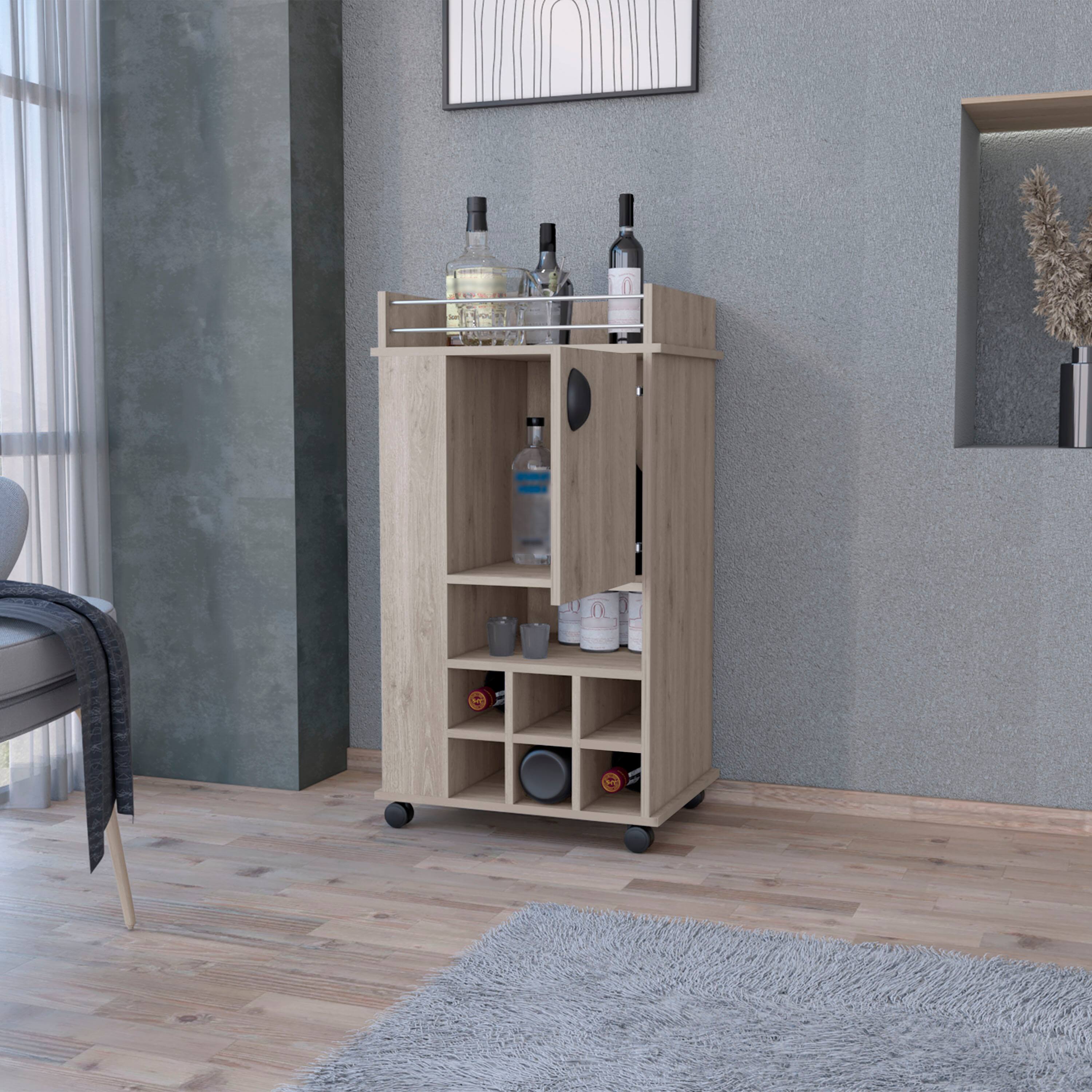 Alt View 1. TinyHomie - Farson Bar Cart with 2-Side Shelf 6-Built In Wine Rack and Casters.