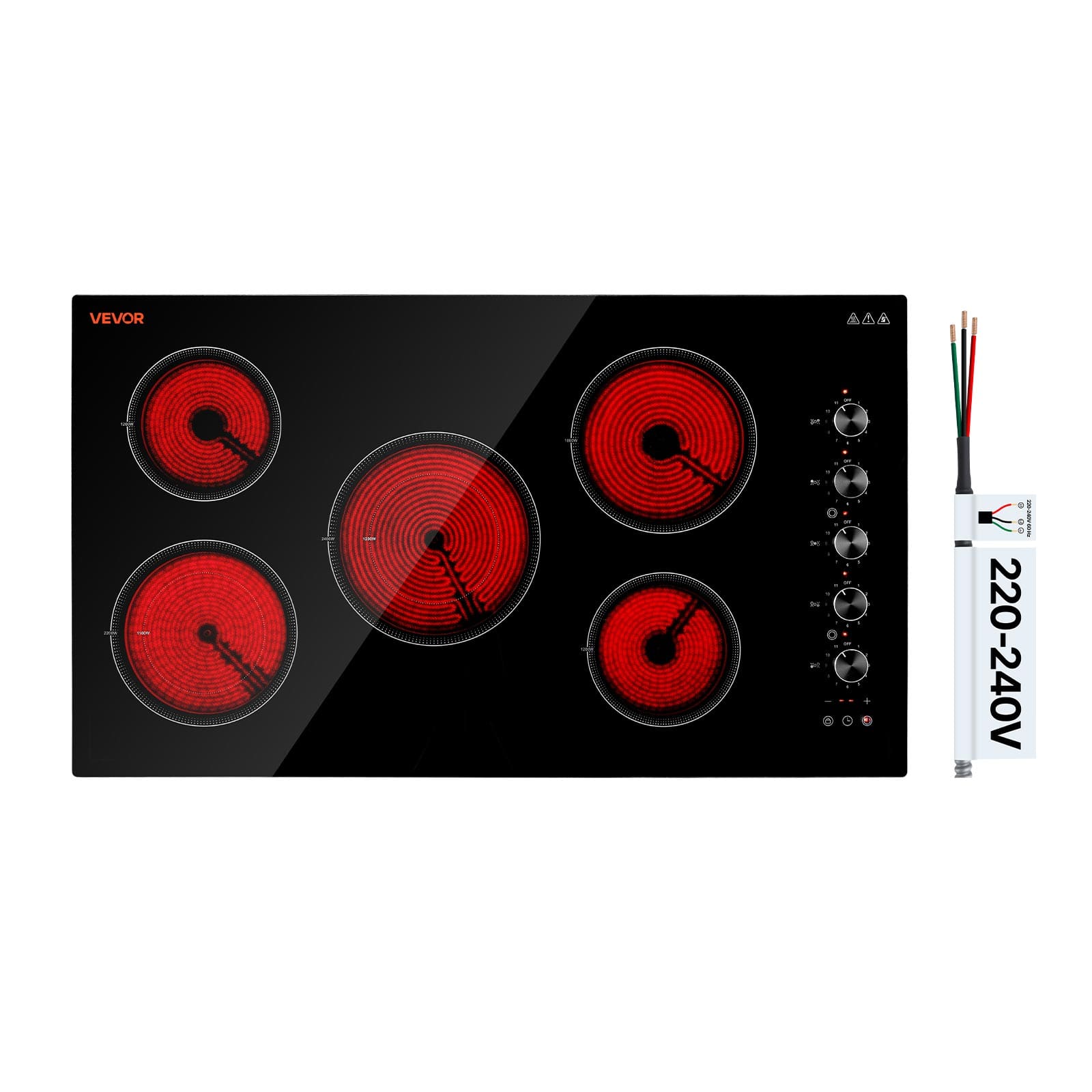 VEVOR - Electric Cooktop 36inch 5 Burners Stove Top 8800W 220V No Plug, Ceramic Built-in Radiant Electric Stove - Black