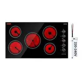 VEVOR - Electric Cooktop 36inch 5 Burners Stove Top 8800W 220V No Plug, Ceramic Built-in Radiant Electric Stove - Black