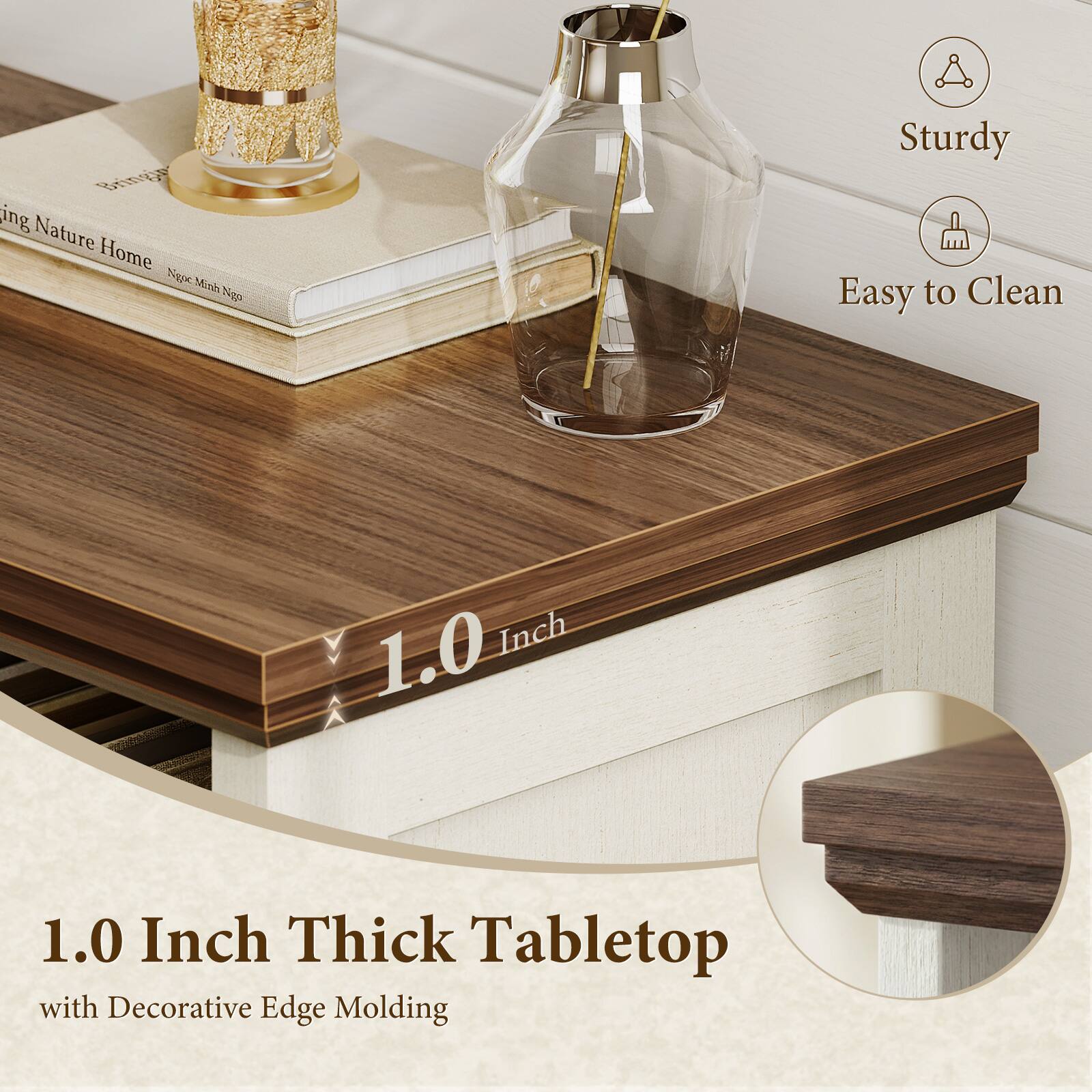 Bris-ing Nature Home  
Ngo Minh Ngo  
Sturdy  
Easy to Clean  
1.0 Inch  
1.0 Inch Thick Tabletop with Decorative Edge Molding