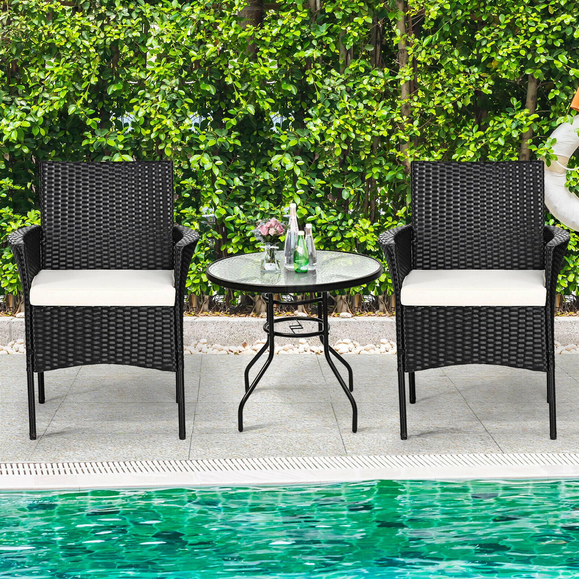 Alt View 2. Costway - Costway 2PCS Patio Rattan Arm Dining Chair Cushioned Sofa Furniture - Black,White.