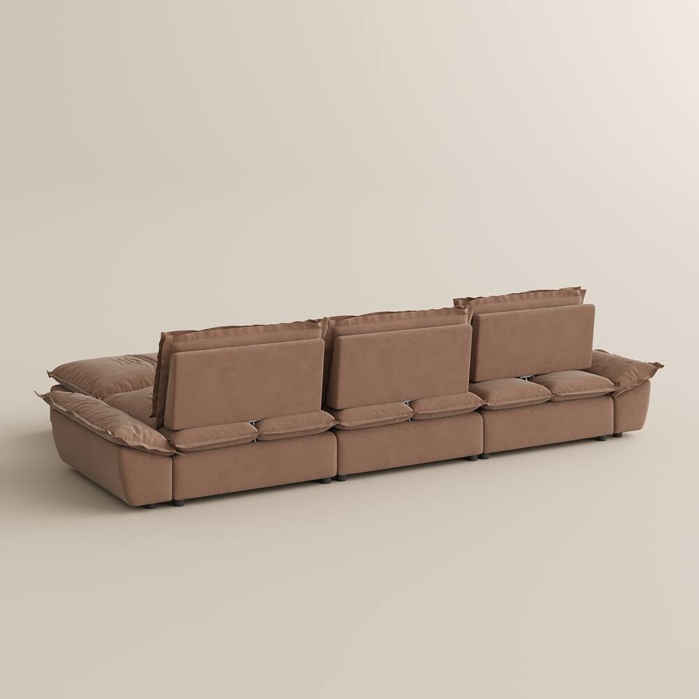 Alt View 9. POVISON - 141.73" Sailboat Deep Sofa Stain Resistant Cozy Couch with Ottoman - Brown Suede Fabric.