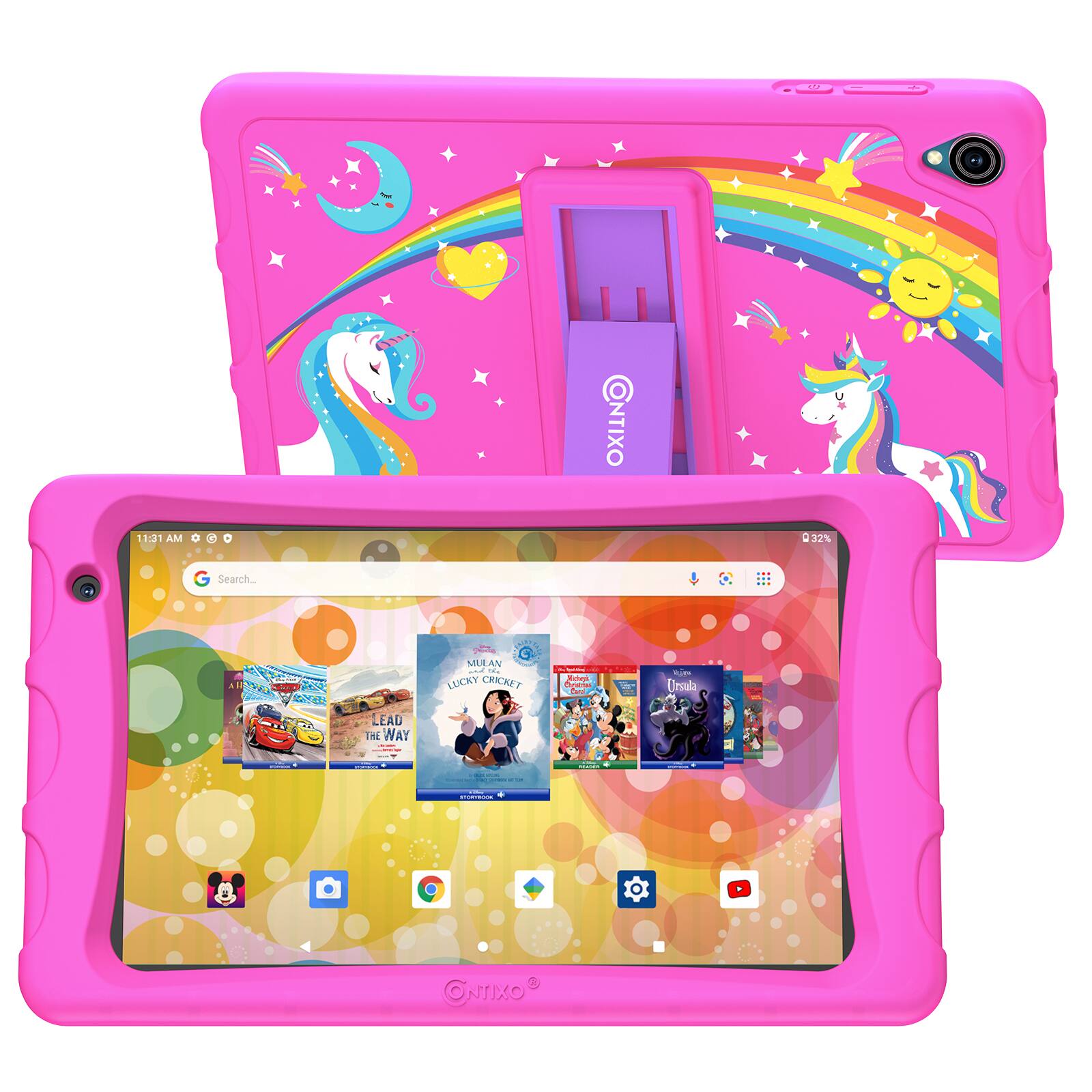 Contixo - K80A 8" Kids Learning Tablets, Disney eBook Pre-Installed, Android 13, 32GB, Kid-Proof Case & Stylus - Pink