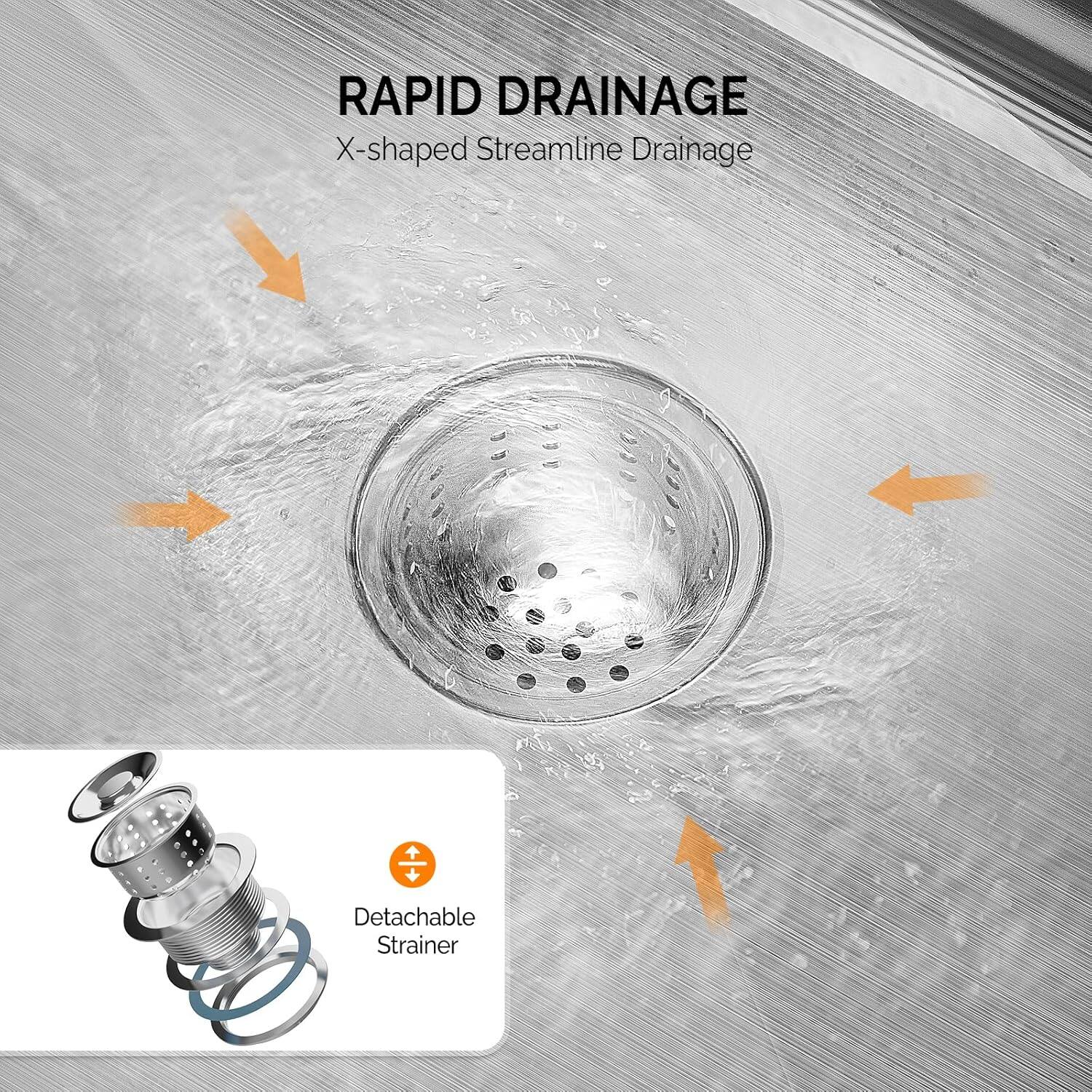RAPID DRAINAGE  
X-shaped Streamline Drainage  

Detachable Strainer