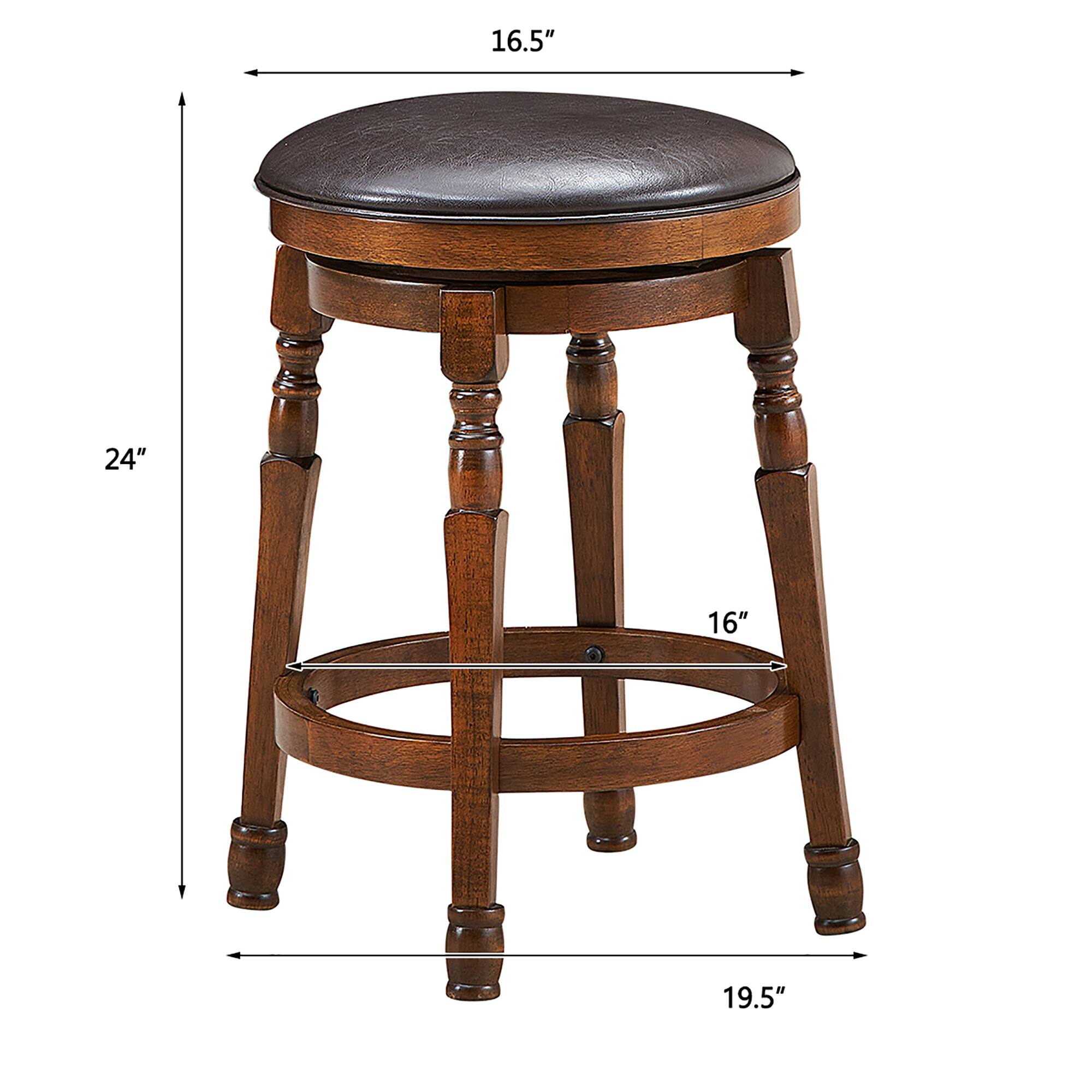 The text on the image reads "16.5" 24" 16" 19.5". This indicates the dimensions of the wooden stool, which are 16.5 inches in height, 24 inches in width, 16 inches in depth, and 19.5 inches in height.
