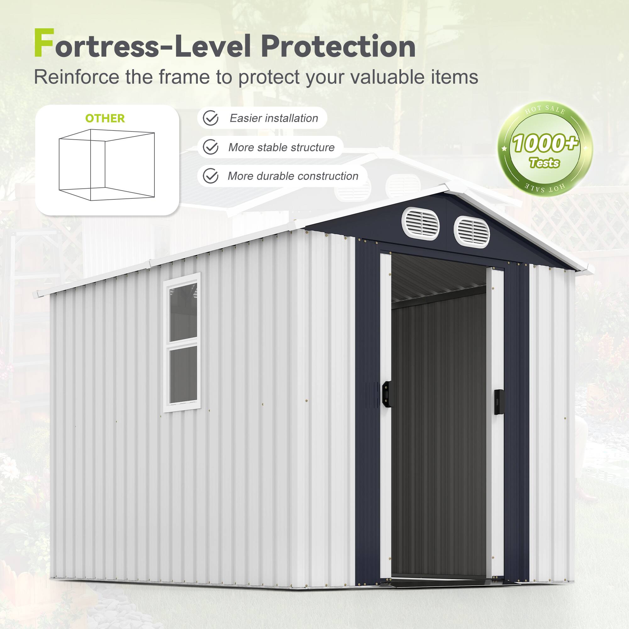 Fortress-Level Protection  
Reinforce the frame to protect your valuable items

OTHER  
- Easier installation  
- More stable structure  
- More durable construction  

HOT SALE  
1000+ Tests