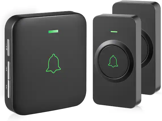 Front. Schertz - CB-21 Mini Waterproof Wireless Doorbell – 1000+ ft range, 2 remote buttons with different tones, 52 melodies, CD-quality - Black.