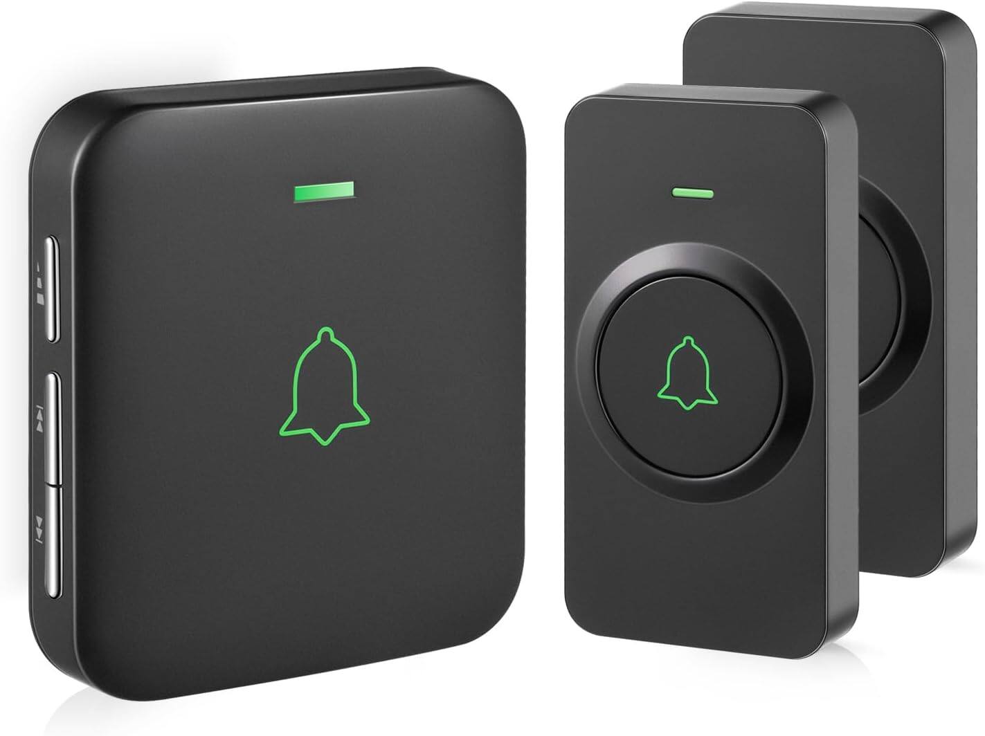 Front. Schertz - CB-21 Mini Waterproof Wireless Doorbell – 1000+ ft range, 2 remote buttons with different tones, 52 melodies, CD-quality - Black.