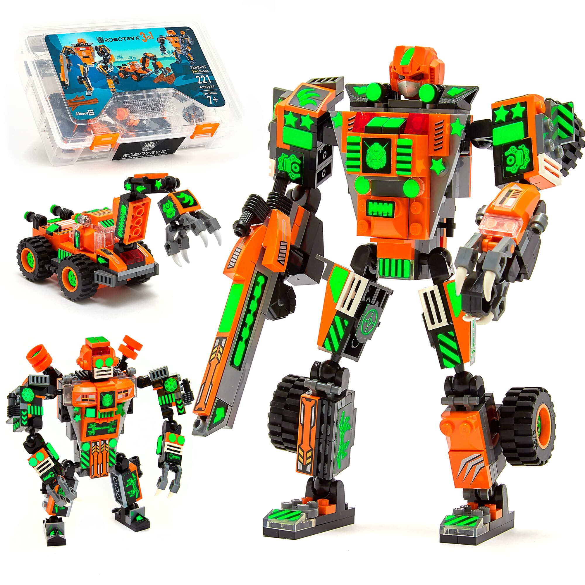 JitteryGit - Orange Robot Mech STEM Building 3 in 1 Toy, Christmas Gift Set
