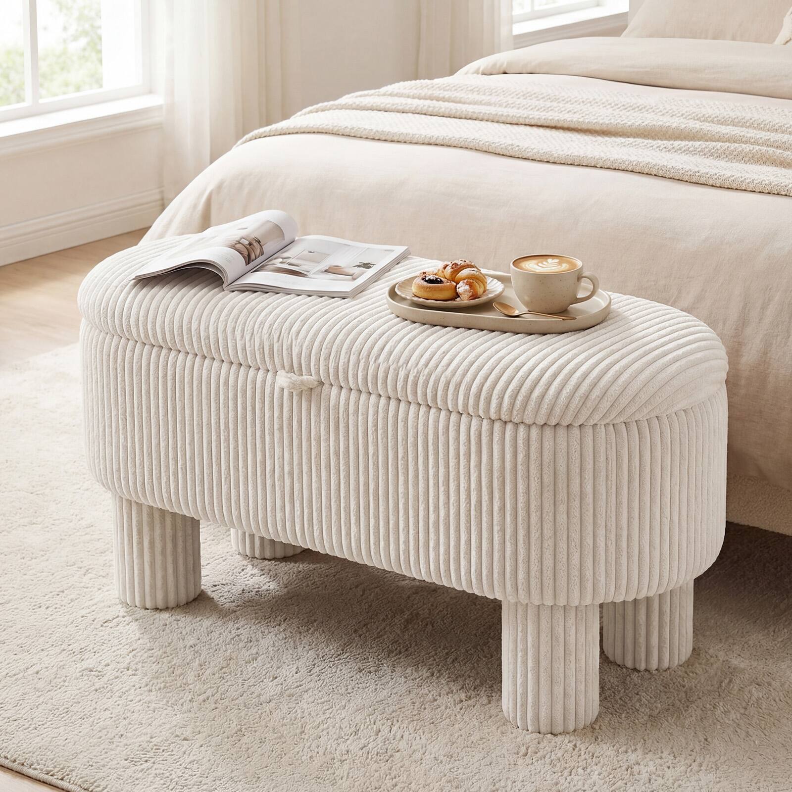 Alt View 1. Costway - Costway 42" Storage Ottoman Bench with Hidden Storage Compartment & Legs for Living Room - Beige.
