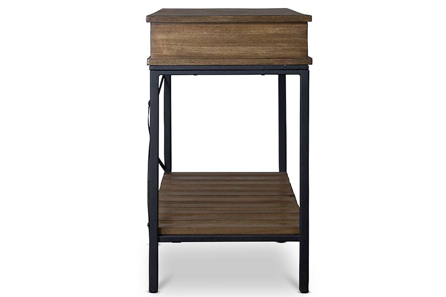 Left. Baxton Studio - Newcastle Wood and Metal Console Table-Criss-Cross - Brown/Antique Bronze.