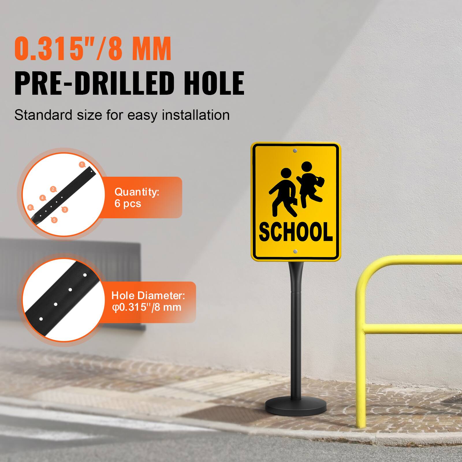 0.315"/8 MM PRE-DRILLED HOLE  
Standard size for easy installation  

Quantity: 6 pcs  

Hole Diameter: 0.315"/8 mm