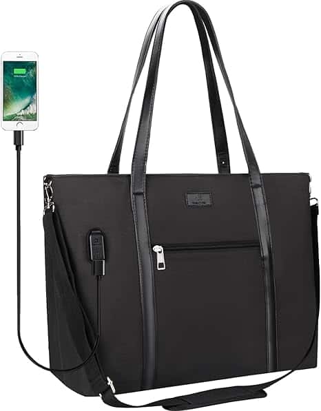 Vulpecula Spade - Laptop Tote Bag for Work with USB Charging Port Travel Computer bag Business Work Briefcase with Compartment - 01-black