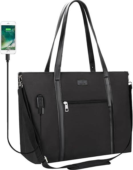 Front. Vulpecula Spade - Laptop Tote Bag  for Work with USB Charging Port Travel Computer bag Business Work Briefcase with Compartment - 01-black.