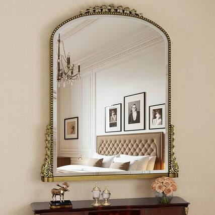 Front. Comfort Essence - Wall Mirror Vintage Carved Bathroom 32" X 40" Antique Metal Frame For Bedroom Living Room Entryway Firepl... - Gold-32"L x 40"W-Luxury Style.