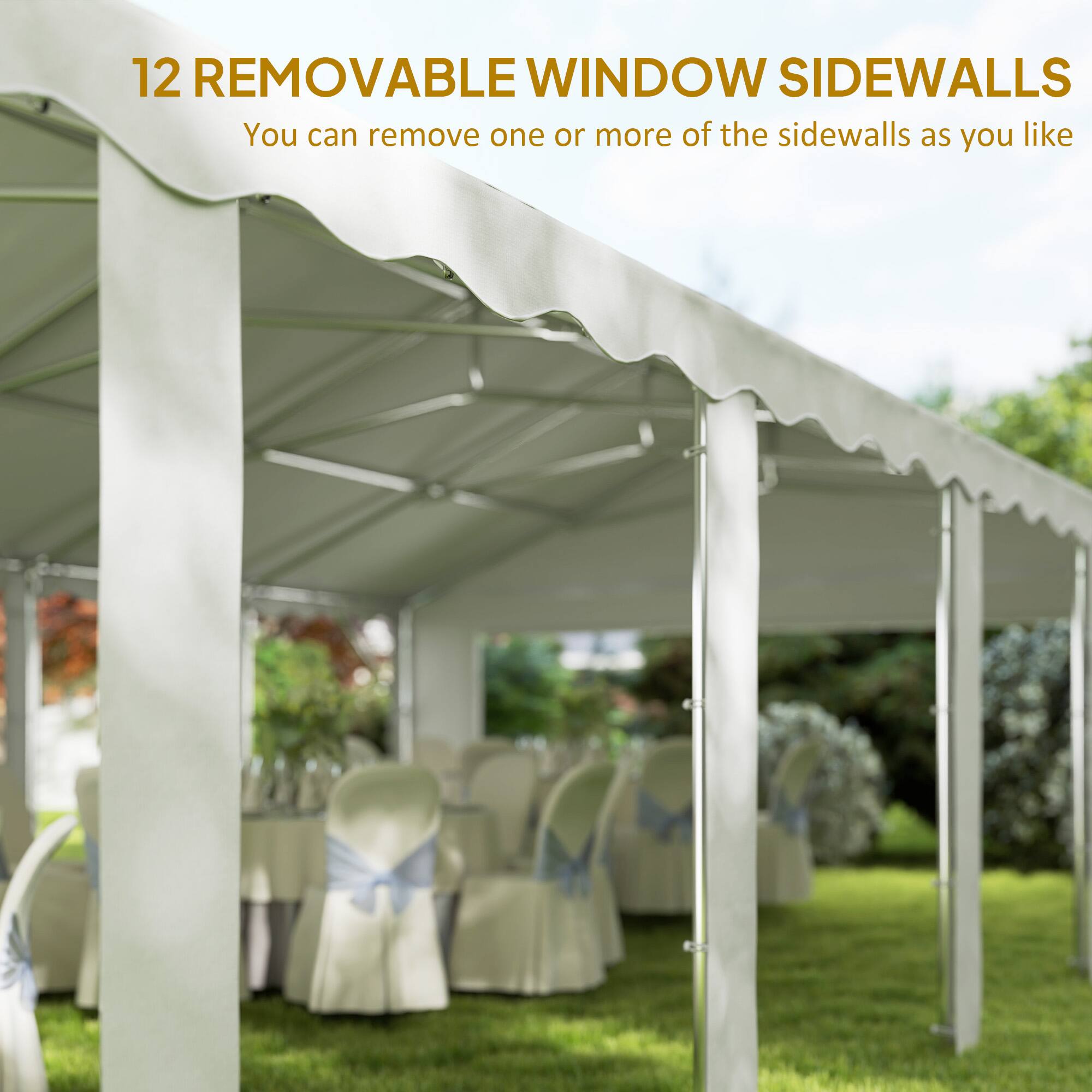 12 REMOVABLE WINDOW SIDEWALLS  
You can remove one or more of the sidewalls as you like