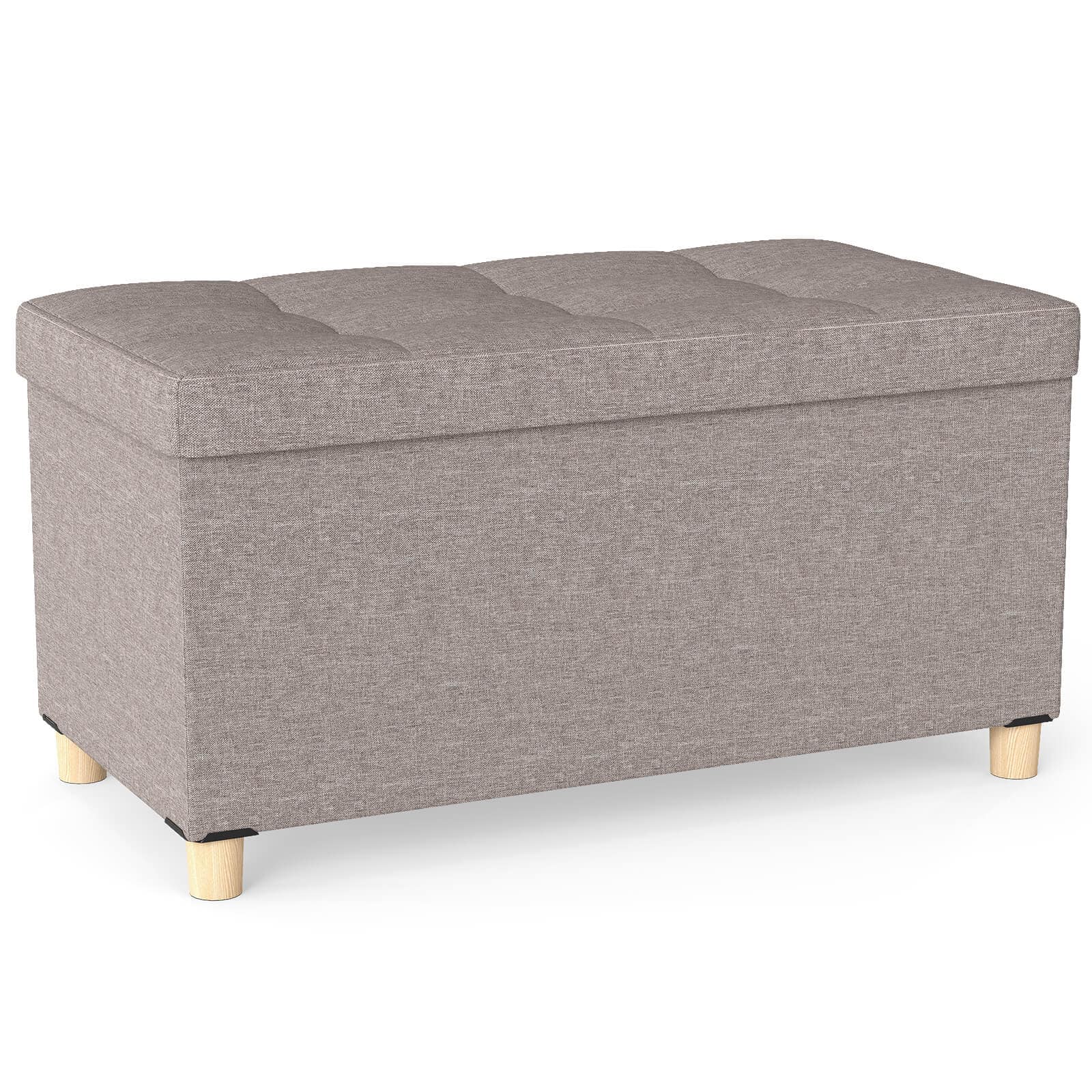 Costway - 1 PCS 30" Storage Ottoman Bench with Tray Rubber Wood Legs for Small Space Entryway - Gray,Natural