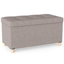 Costway - 1 PCS 30" Storage Ottoman Bench with Tray Rubber Wood Legs for Small Space Entryway - Gray,Natural