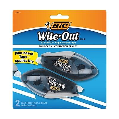 51602  
BIC Wite-Out  
EZ Correct Grip Correction Tape  
AMERICA'S #1 CORRECTION BRAND*  
Film-based Tape - Applies Dry  
BIC Wite-Out EZ Correct  
Each Tape: 1/6 in. x 33.5 ft.  
10.2m x 4.2mm  
2 Each