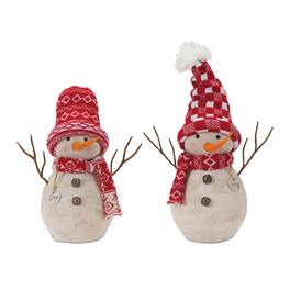 BreeBe - Snowman Decor with Hat and Scarf (Set of 2) - Red, Cream