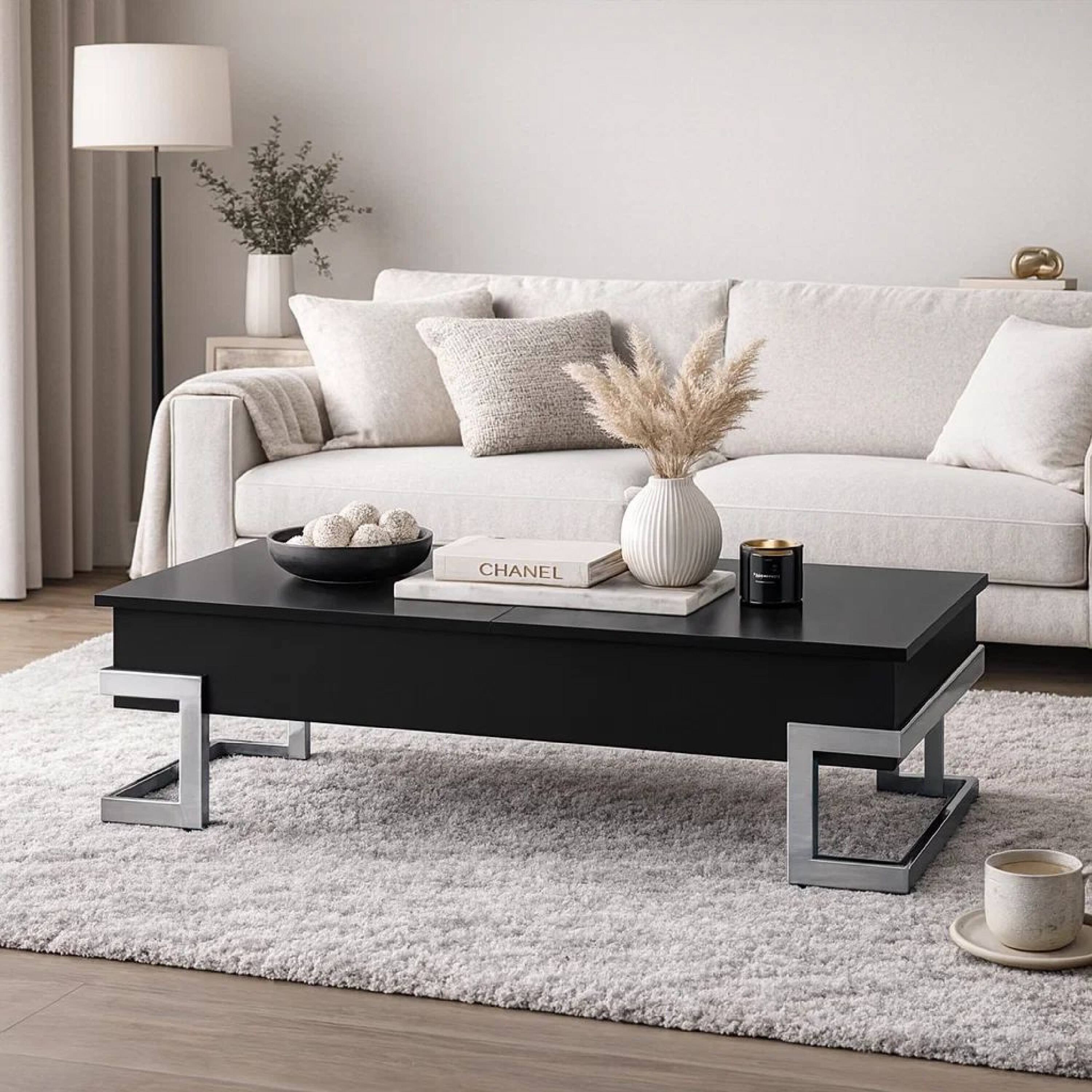 Alt View 7. Manhattan Lane - Wooden Coffee Table With Lift Top Storage Space - Black.