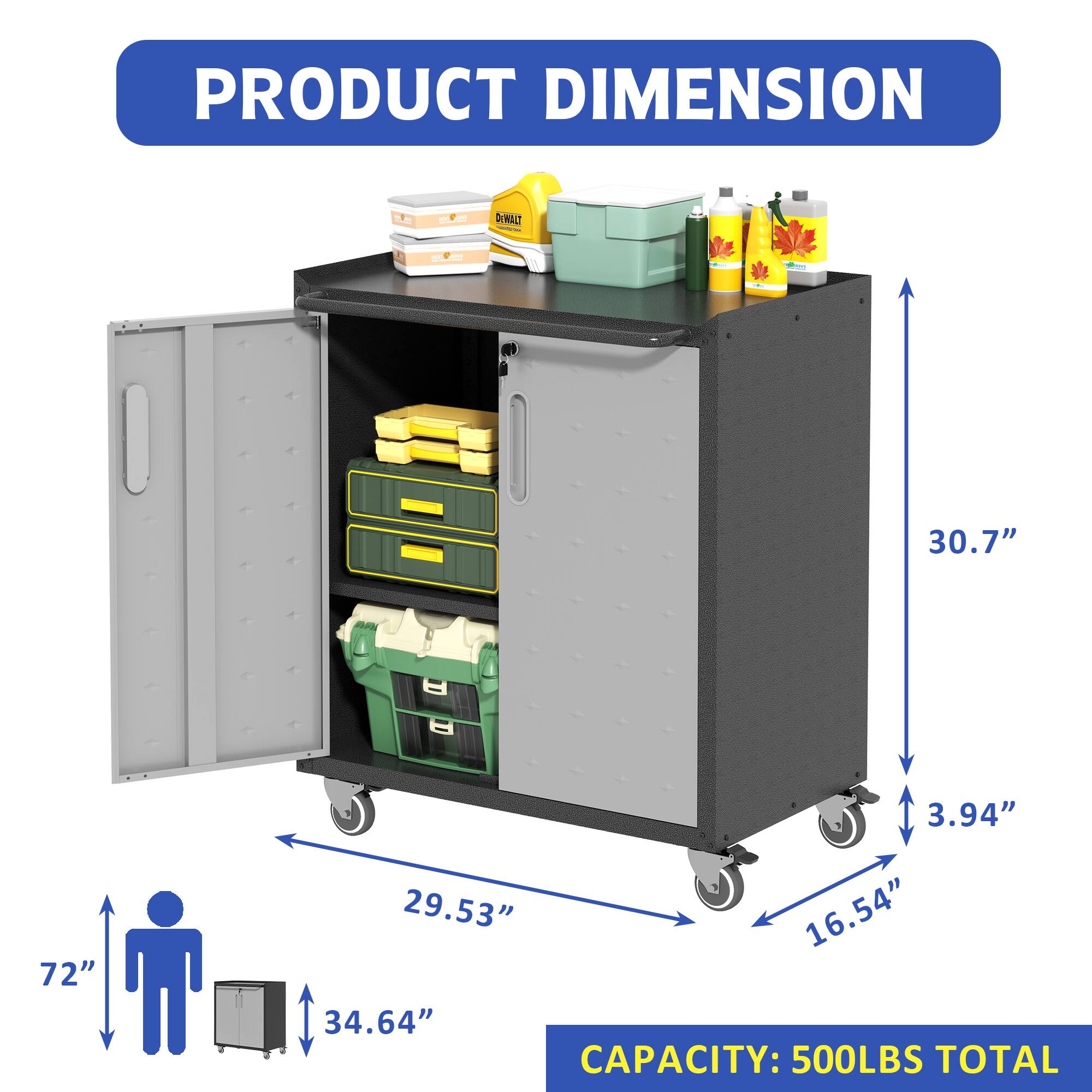 PRODUCT DIMENSION  
30.7" x 72" x 3.94" x 29.53" x 16.54" x 34.64"  
CAPACITY: 500LBS TOTAL