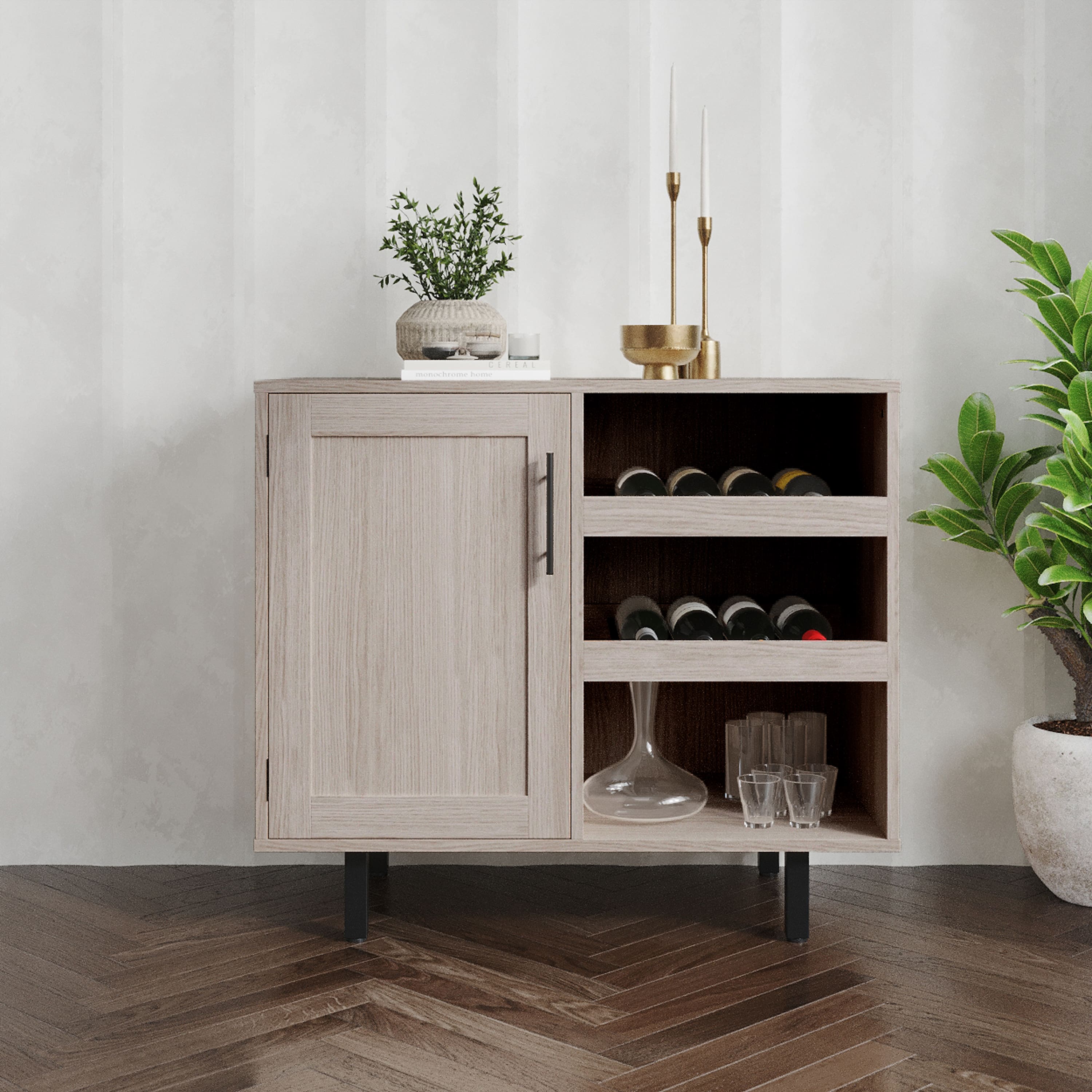 Emma + Oliver - Classic Sideboard and Bar Cabinet with Open and Closed Storage - Gray price history on PriceWatchPro
