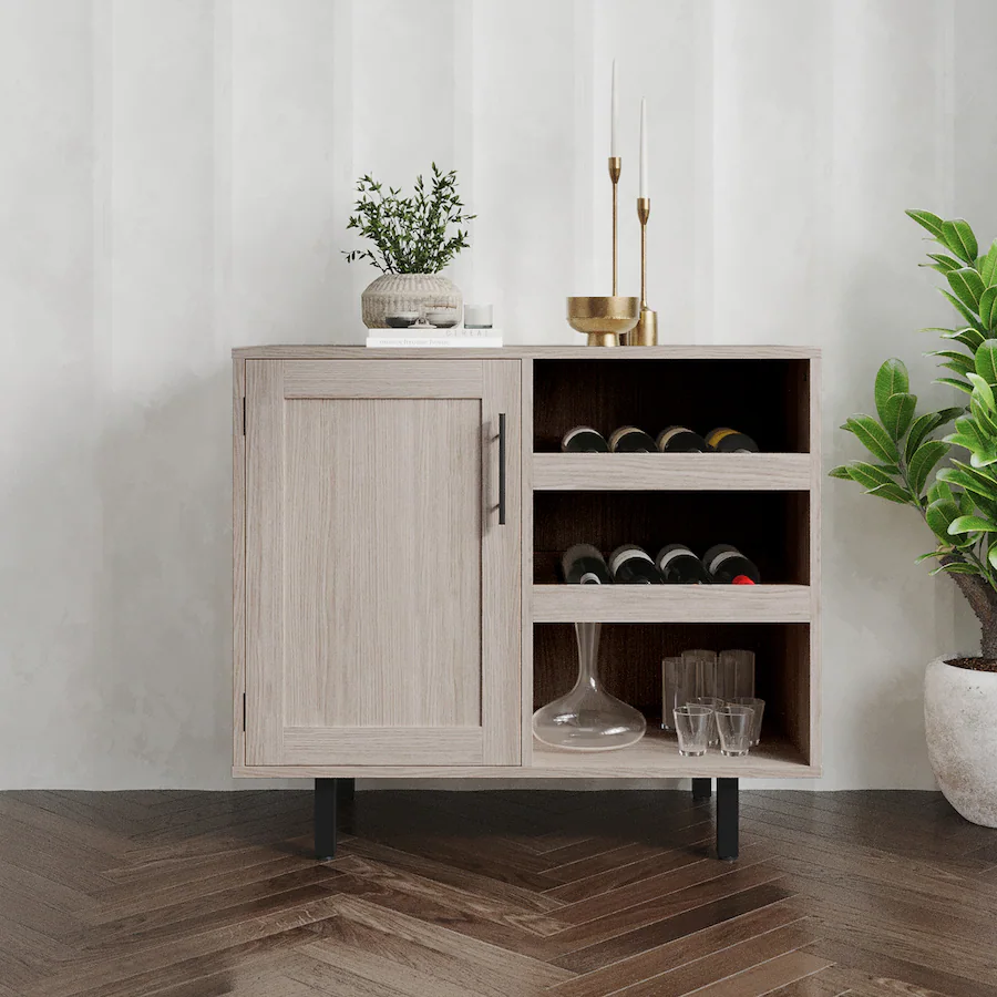 Emma + Oliver Classic Sideboard and Bar Cabinet with Open and Closed ...