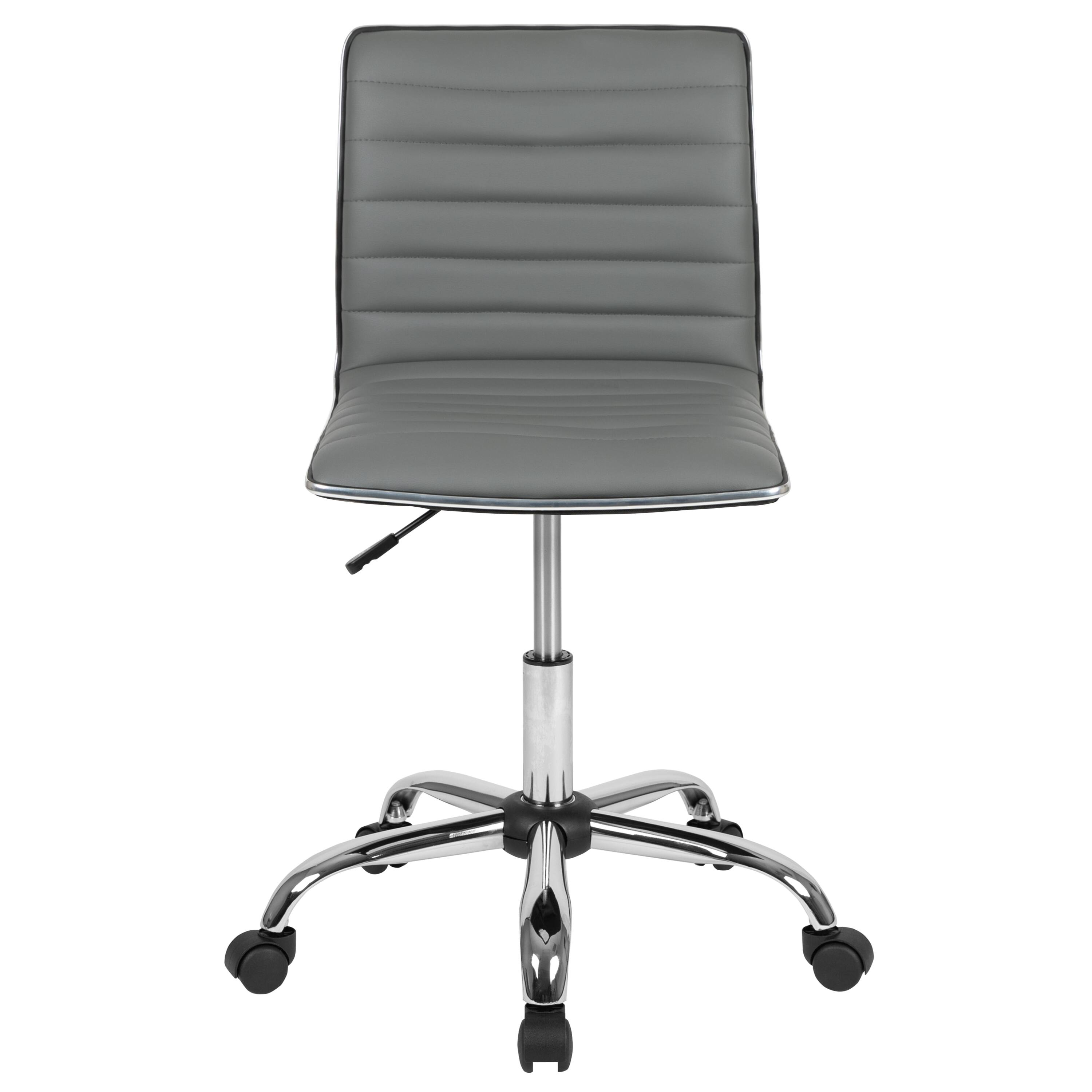 Alt View 7. Emma + Oliver - Low Back Designer Armless Ribbed Swivel Task Office Chair - Light Gray Vinyl/Chrome Frame.