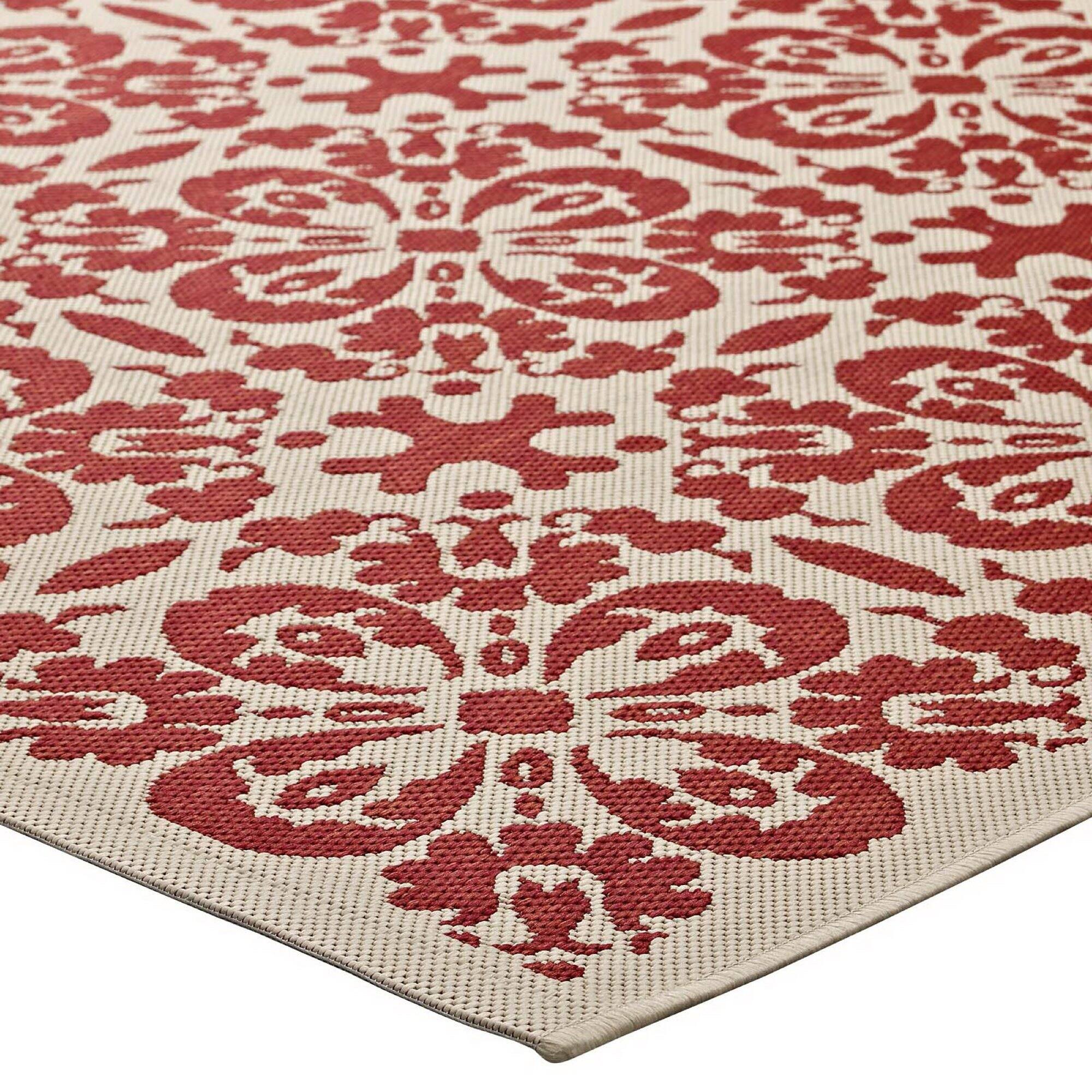 Alt View 2. Modway - Ariana Vintage Floral Trellis Indoor and Outdoor Area Rug - Red and Beige.