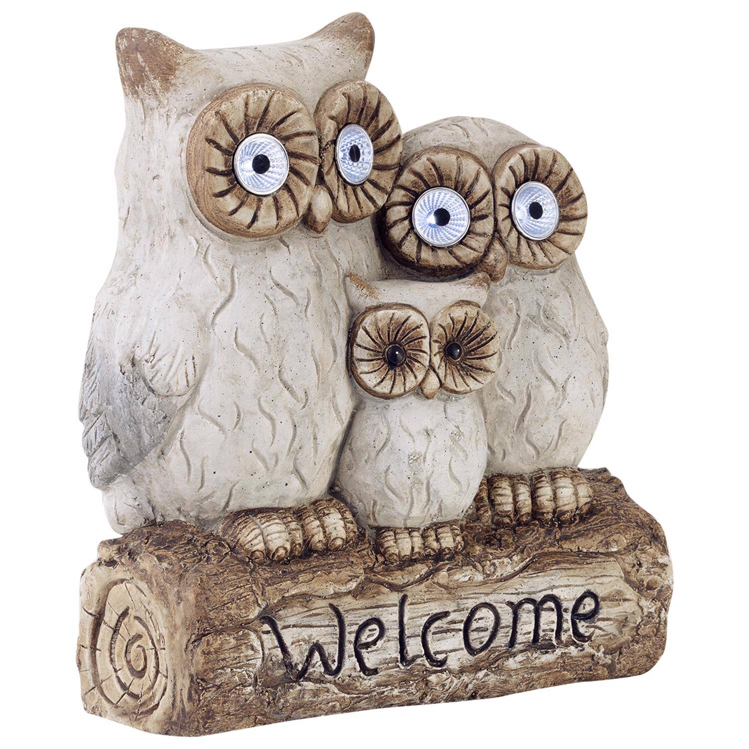 Front. Alpine - Alpine Fiberglass/Resin/Stone Gray 16 in. Owl Family Welcome Statue.