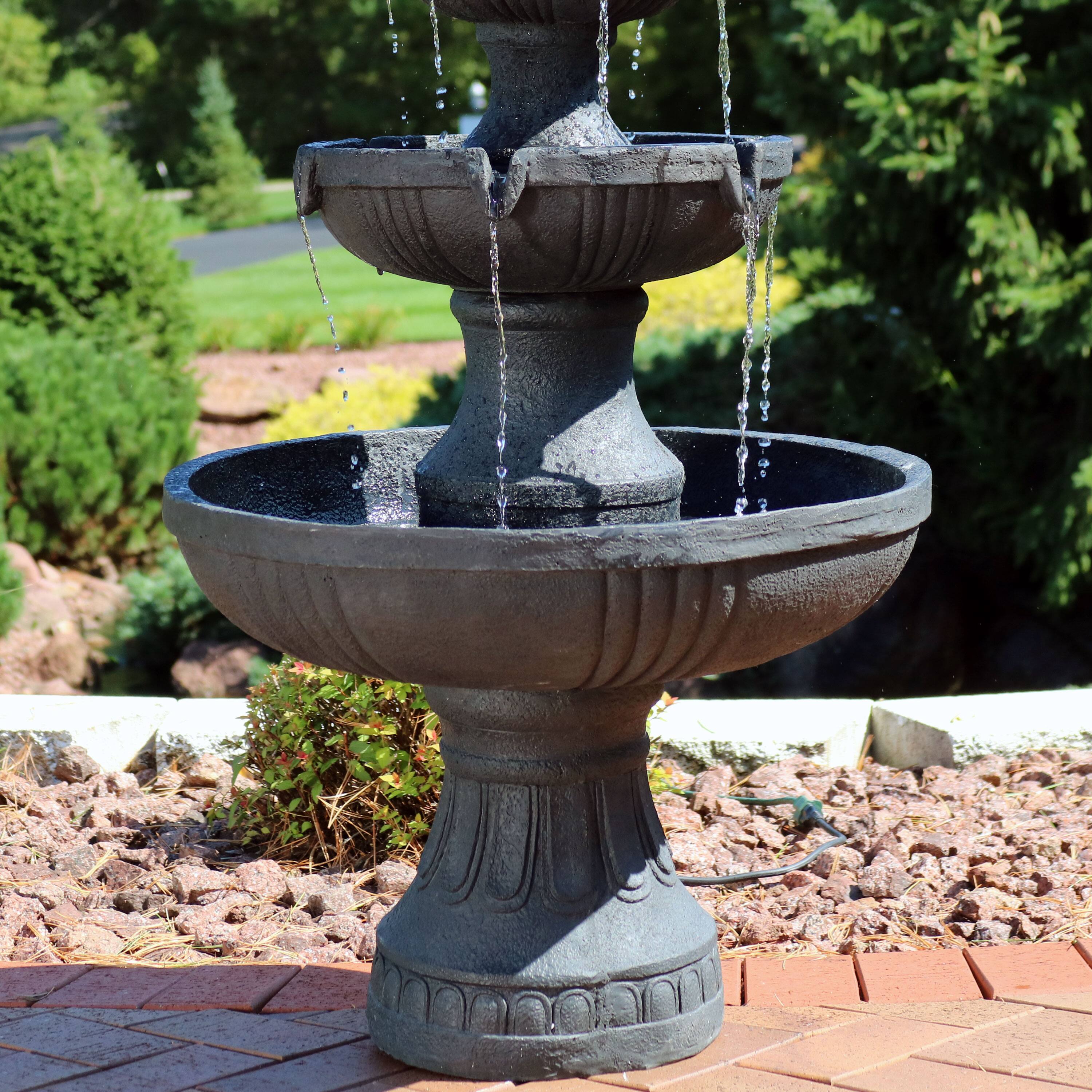 Alt View 8. Sunnydaze - Flower Blossom Resin Outdoor 3-Tier Fountain - Black.
