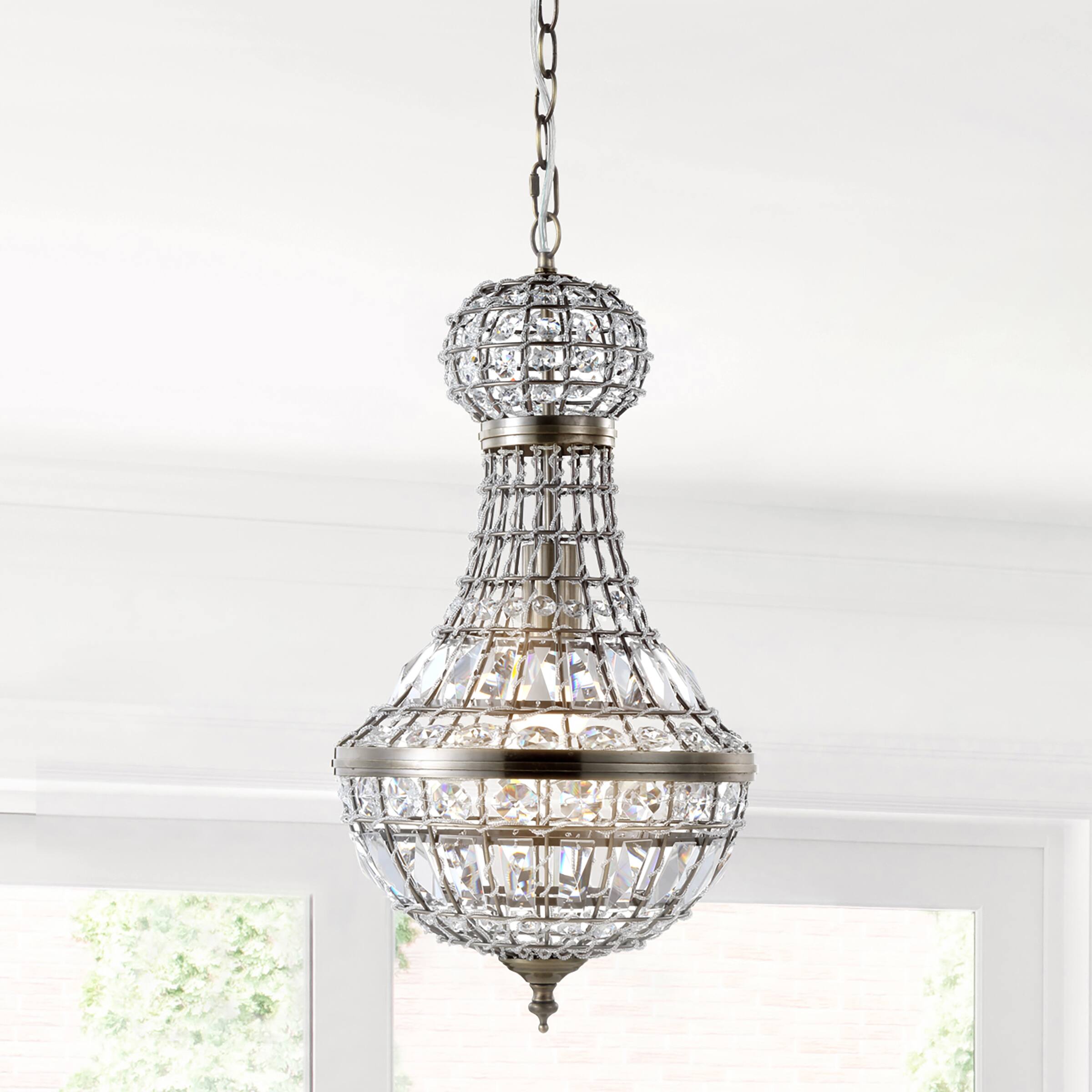 Alt View 1. Jonathan Y - Regina 10" Crystal/Metal Empire LED Pendant, Antique Brass - Antique Brass/Clear.