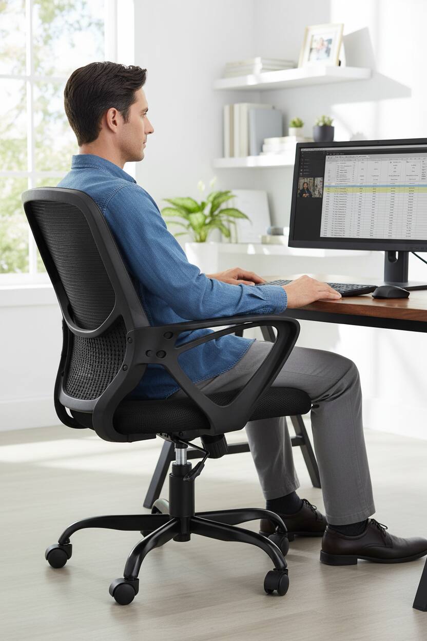 Alt View 2. AOITUN - Ergonomic Office Chair for Long Work Hours, Black Mid-Back Seat with Adjustable Arms, Swivel Design, 300 lb Capacity - Black.