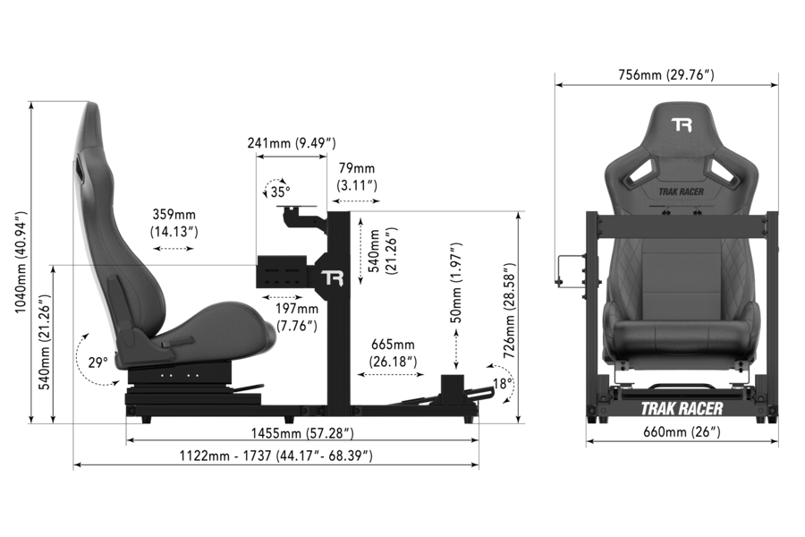 Trak Racer Racing Chair Trak Racer TR40S Simulator with Recliner Seat & Brackets Black TR-40S ...