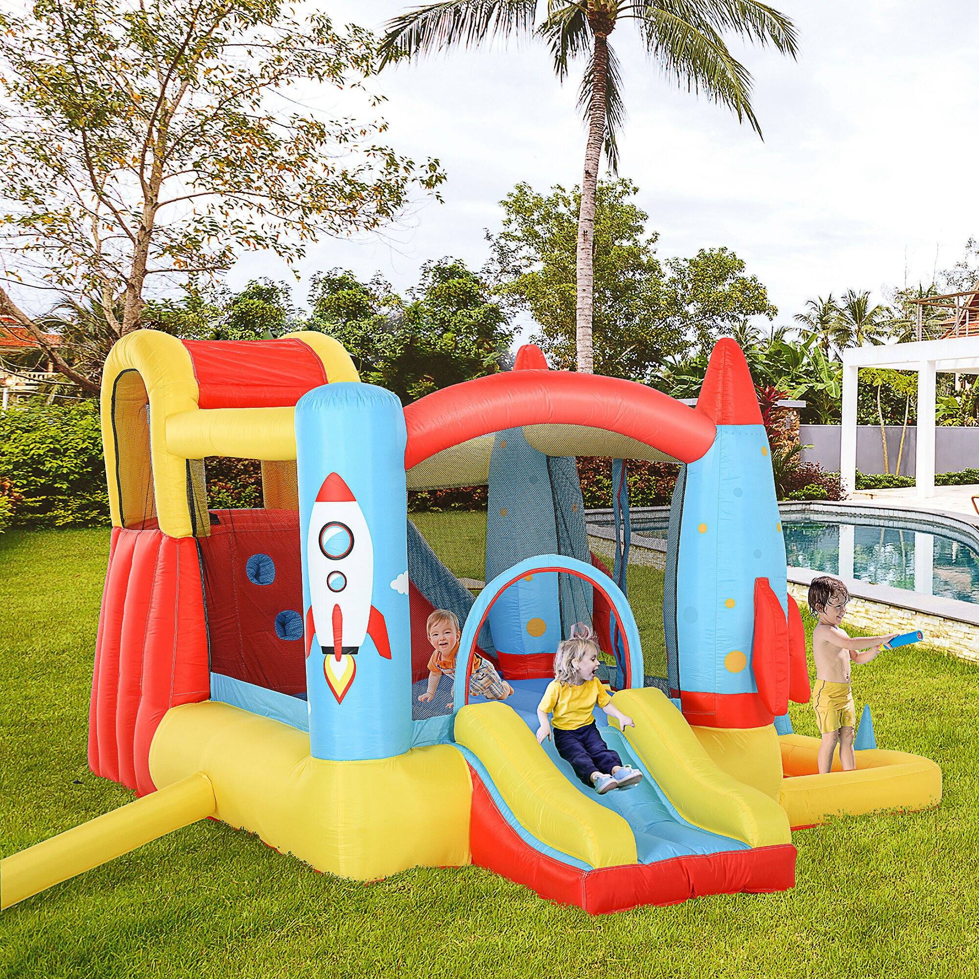 Alt View 4. Loheer - Loheer Kids Inflatable Water Slide Bounce House Jumping Castle with Air Blower Climbing Wall and Pool Area.