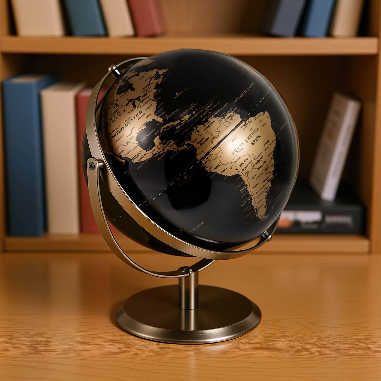 Alt View 3. Costway - Costway 9-Inch Metallic Black World Globe 720° Rotating Earth Globe with Metal Stand - Gold.