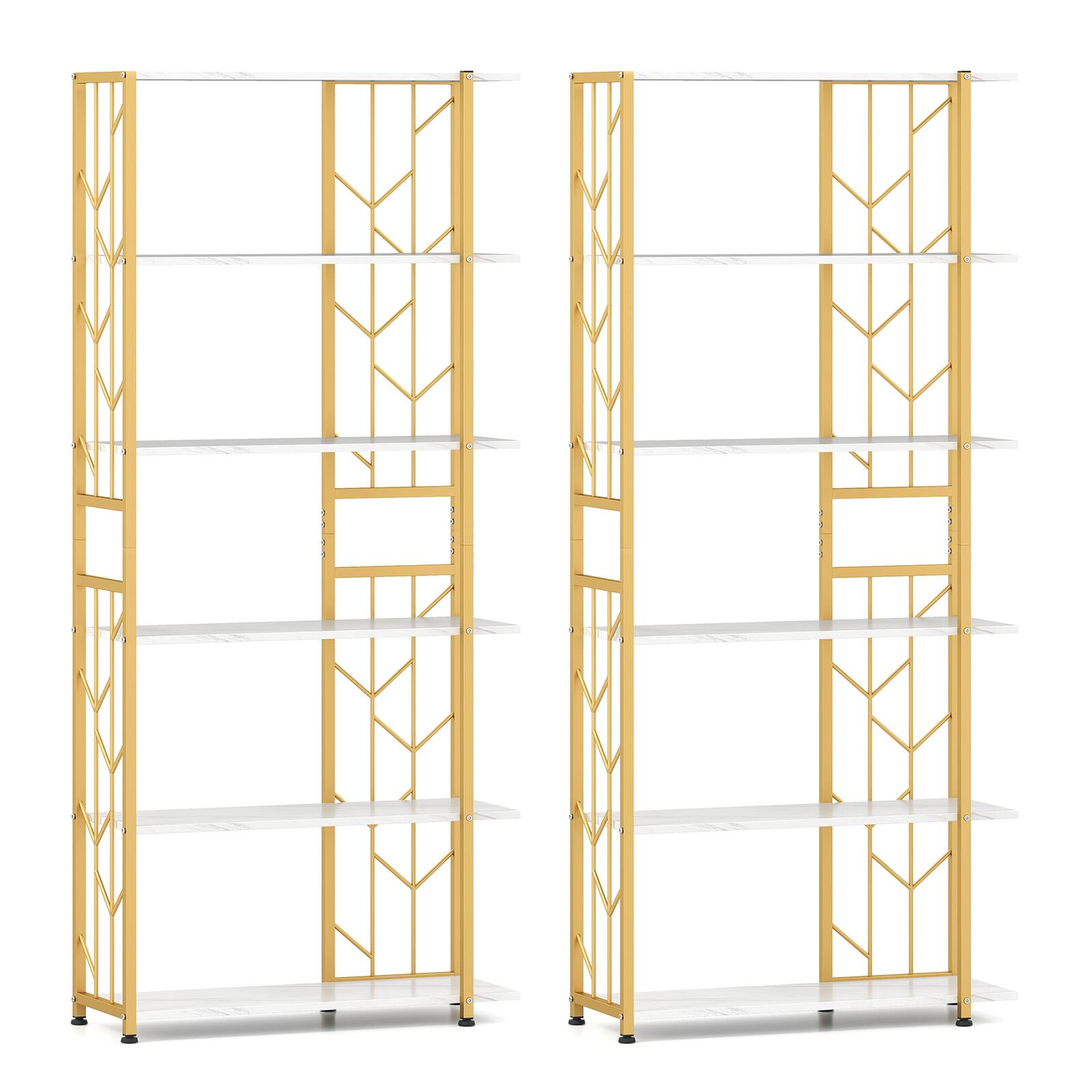 Alt View 9. Gymax - Gymax 2PCS 6-Tier Bookshelf w/Heavy-duty Metal Frame2 Anti-tipping Kits for Study White - White.