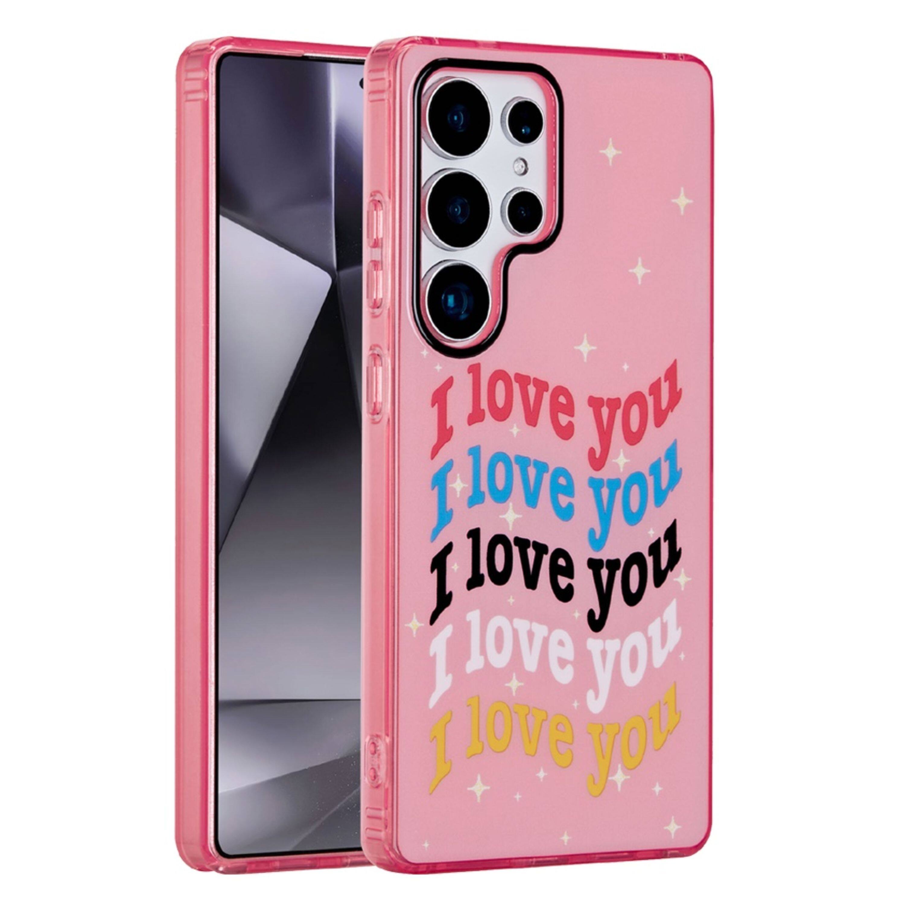 Kitcheniva - Dual Layer In Mold No Fade Design TPU Phone Case For Samsung Galaxy S24 Ultra I Love You Print - Pink